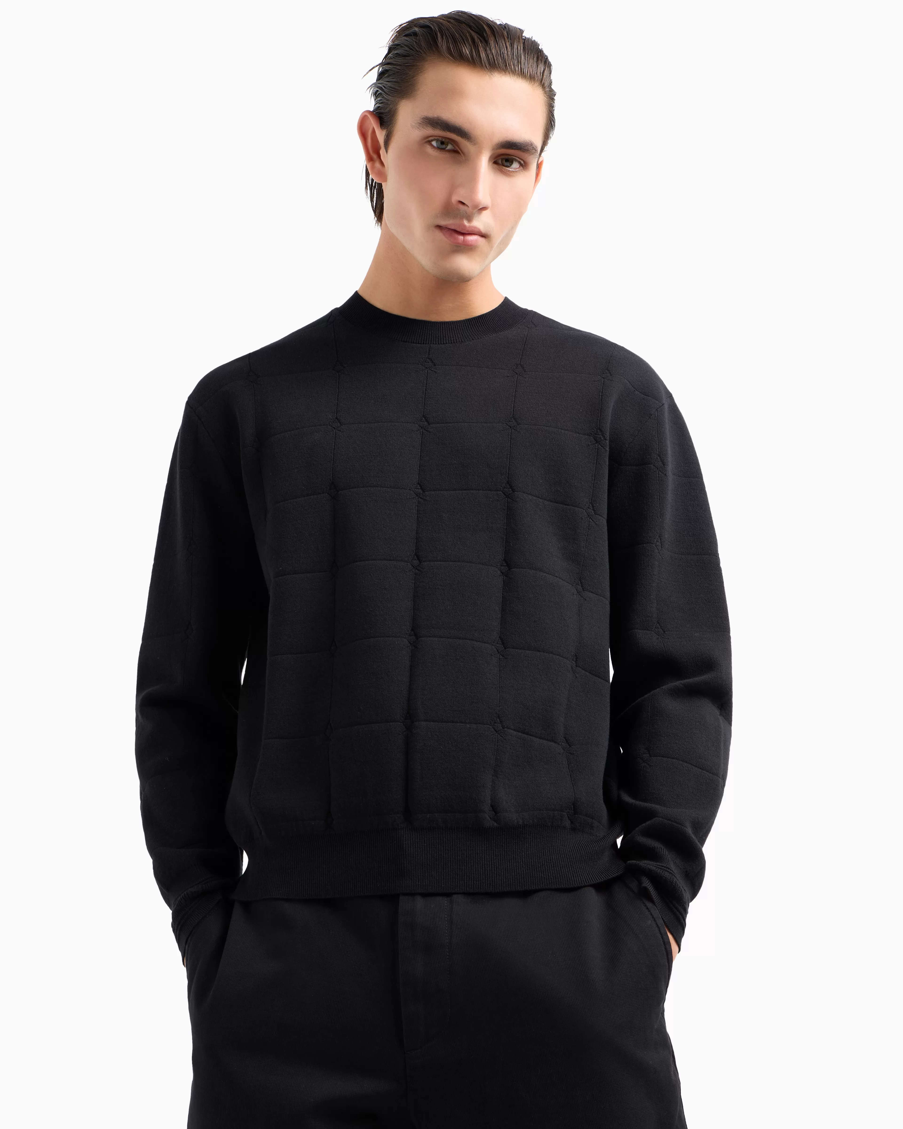 Armani Exchange ASV Checked Jacquard Crewneck Sweater* Knitwear