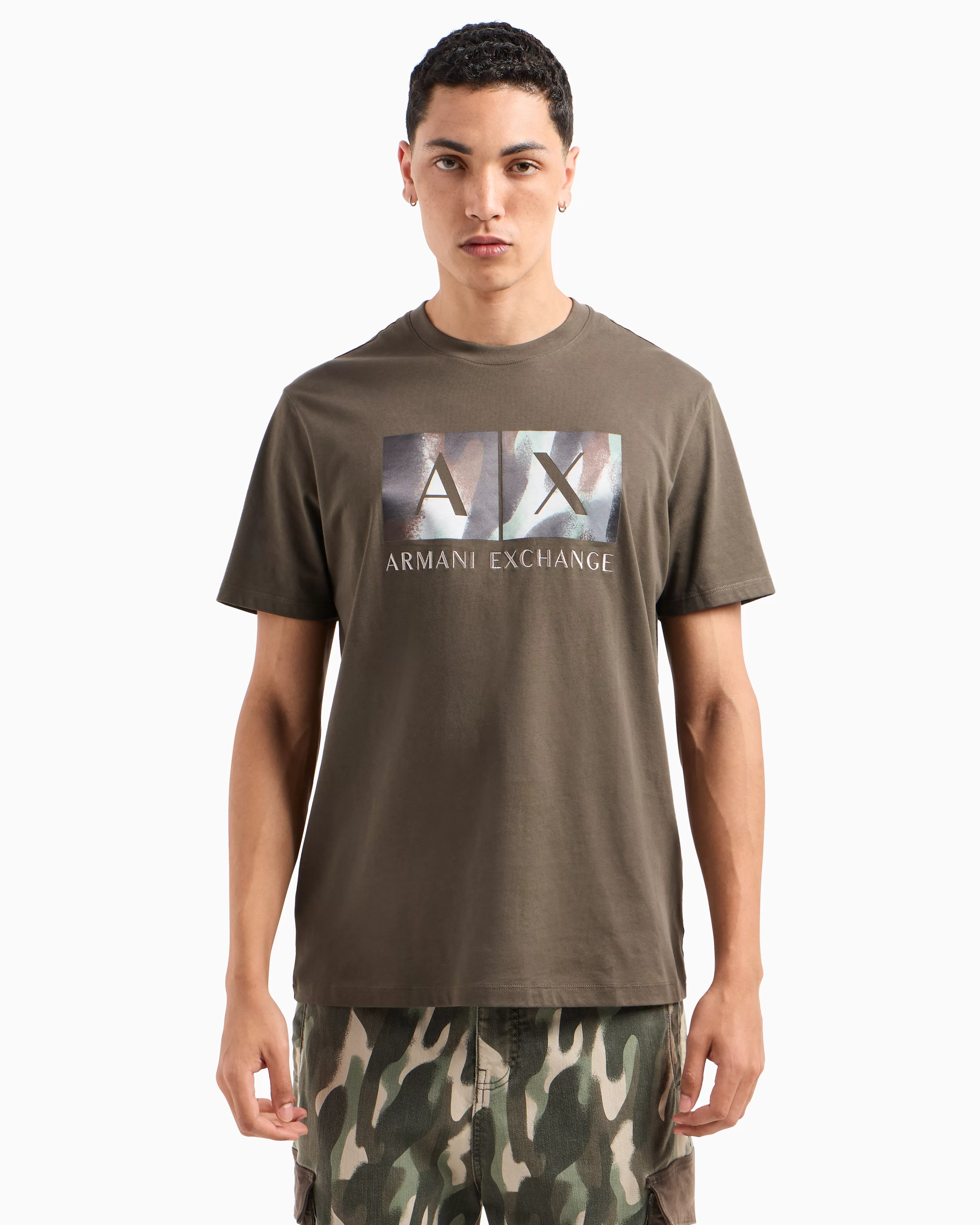 Armani Exchange ASV Cotton Abstract Logo Print Regular Fit T-Shirt* T-Shirts