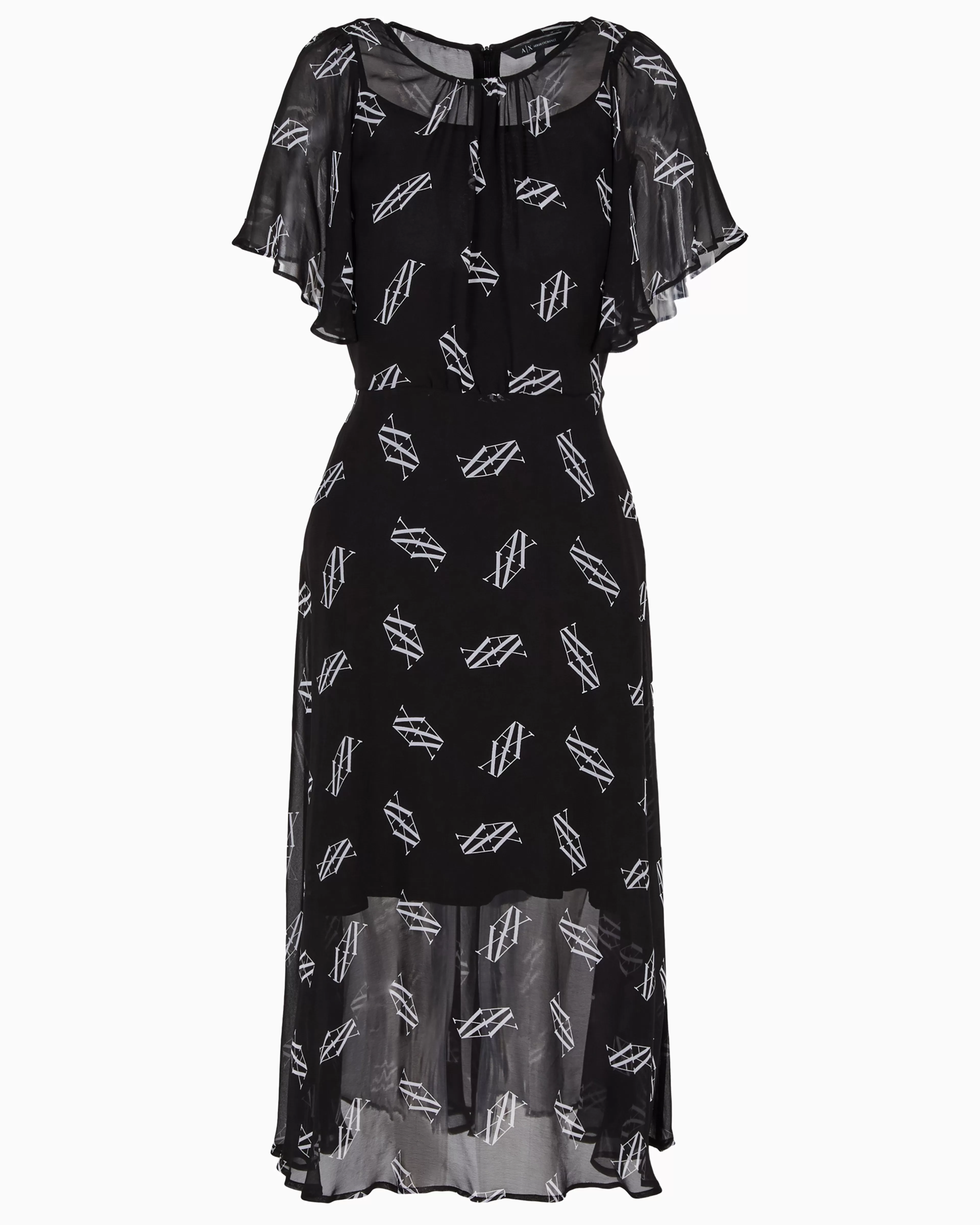 Armani Exchange ASV Monogram Asymmetric Chiffon Dress* Dresses And Jumpsuits