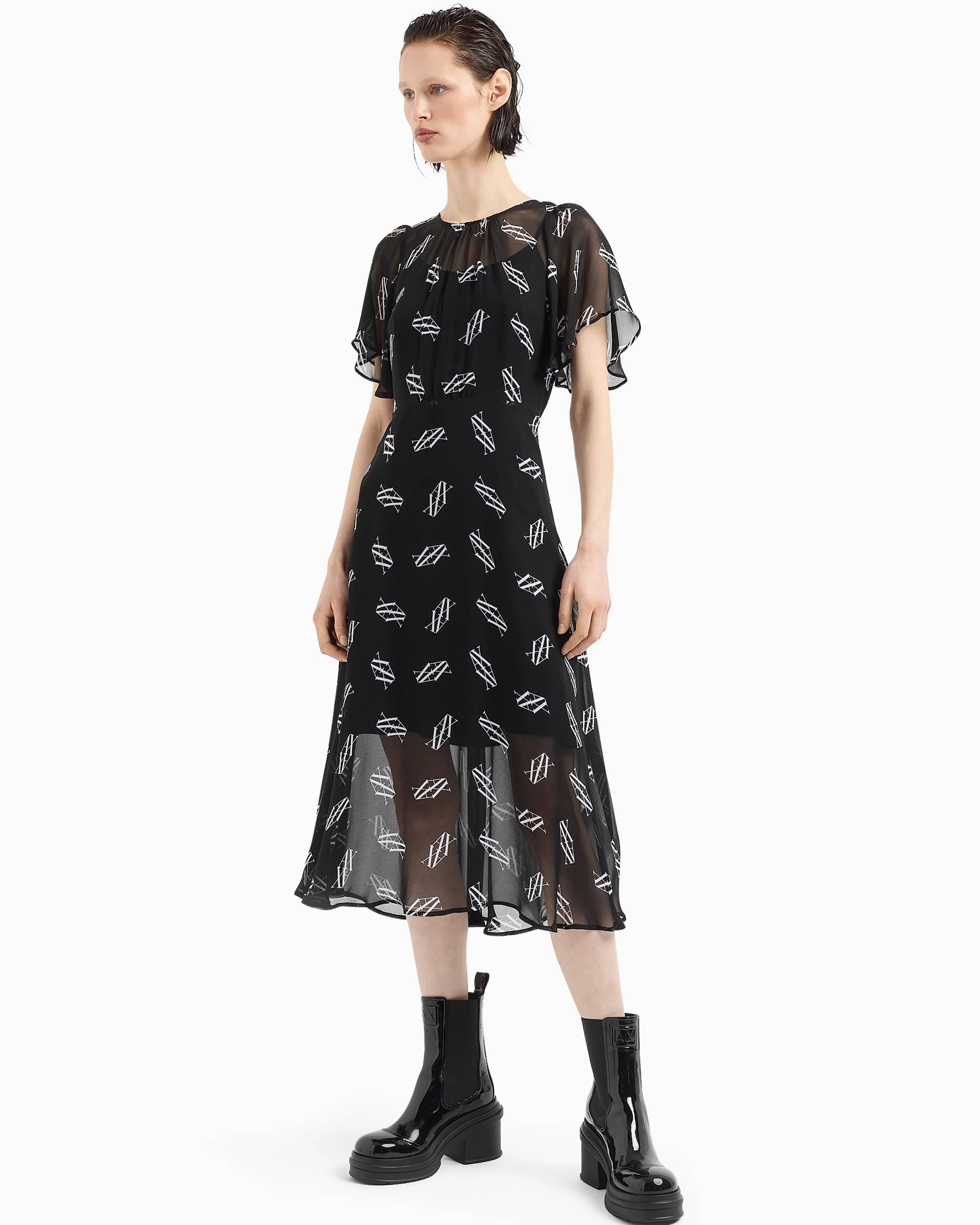 Armani Exchange ASV Monogram Asymmetric Chiffon Dress* Dresses And Jumpsuits