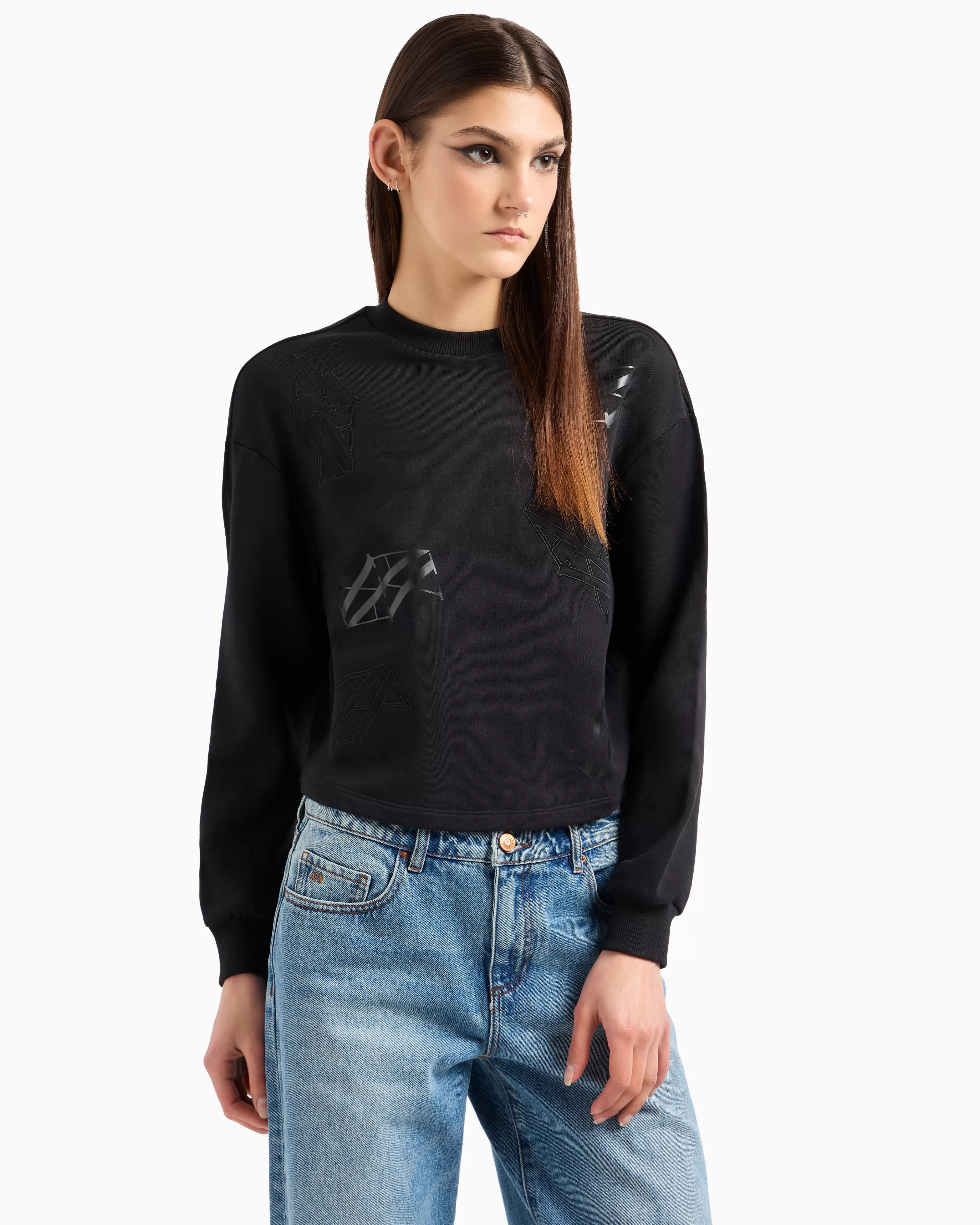 Armani Exchange ASV Organic Cotton Monogram Logo Crewneck Sweatshirt* Matching Sets | Sweatshirts