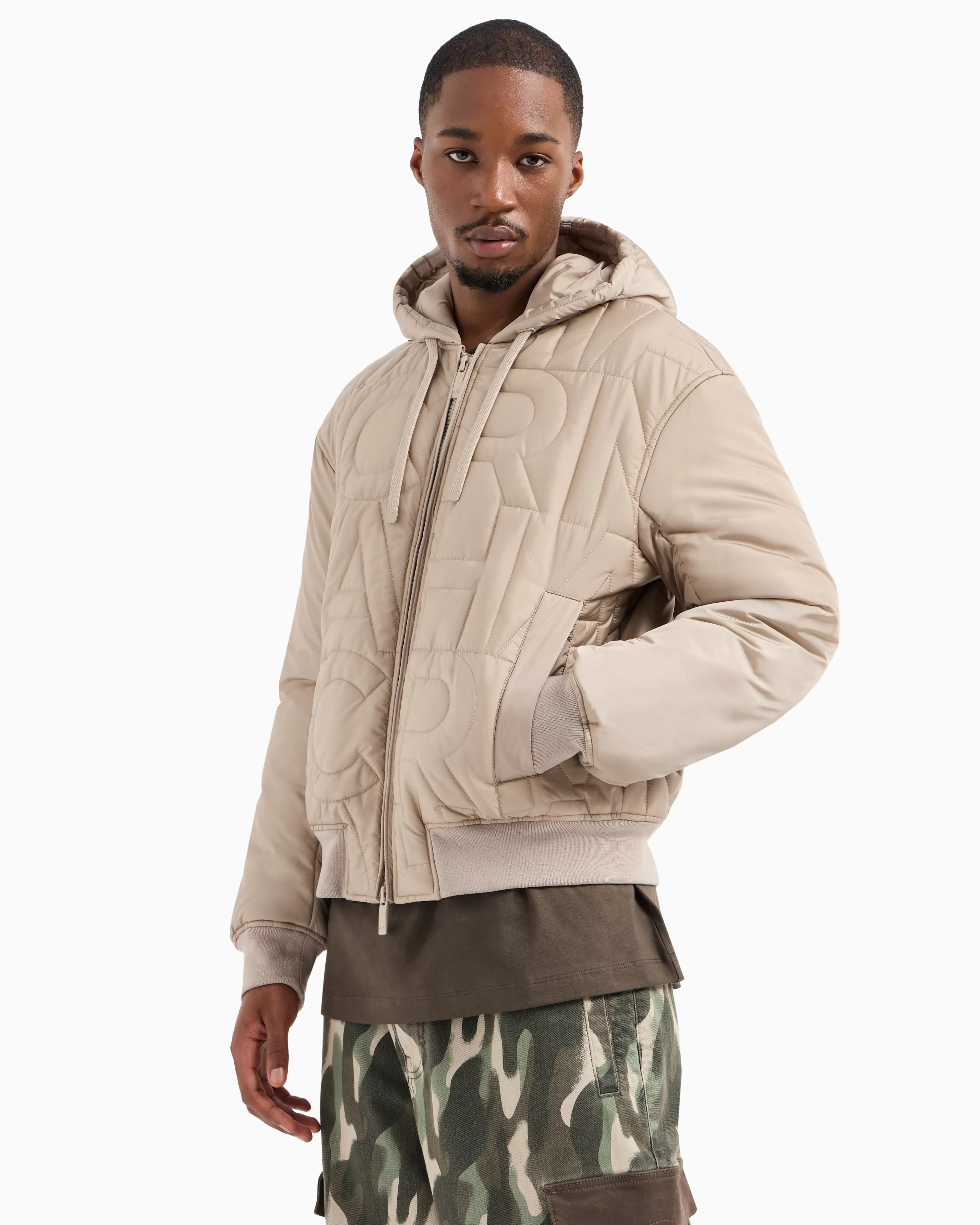 Armani Exchange ASV Recycled Nylon Allover Logo Jacket* Outerwear