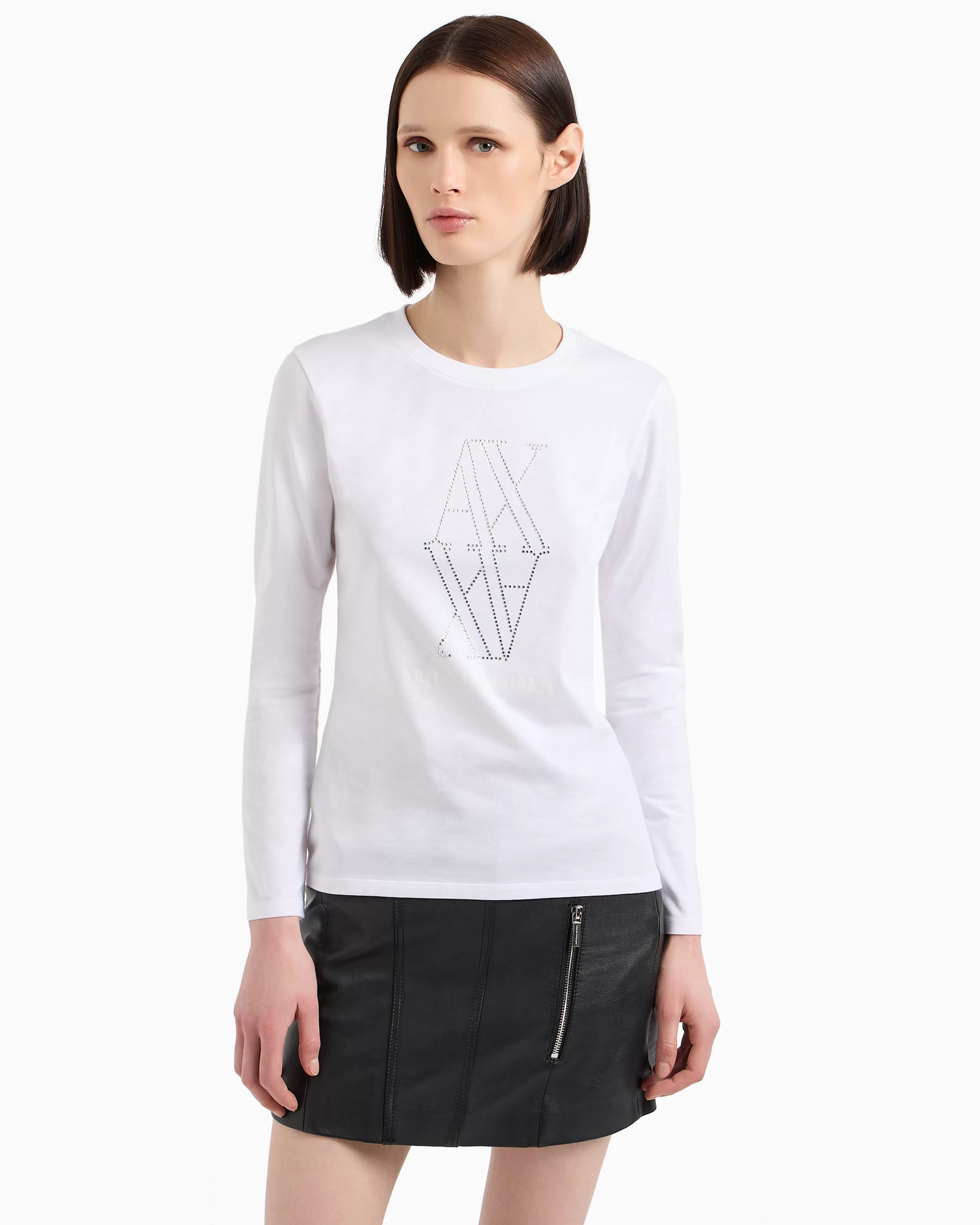 Armani Exchange ASV Studded Monogram Long Sleeve Regular Fit T-Shirt* T-Shirts