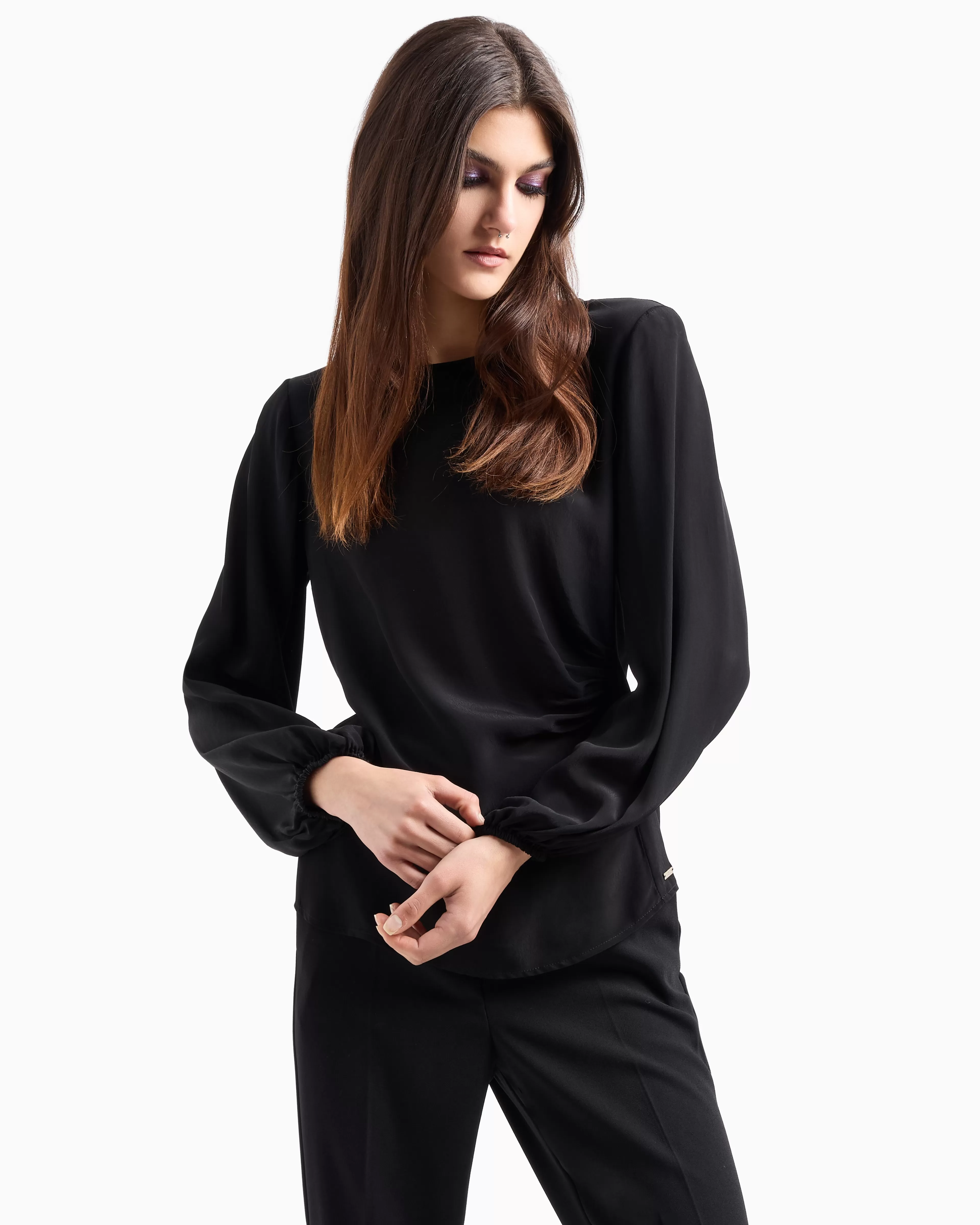 Armani Exchange Asymmetrical crepe blouse with pleats* Shirts And Tops