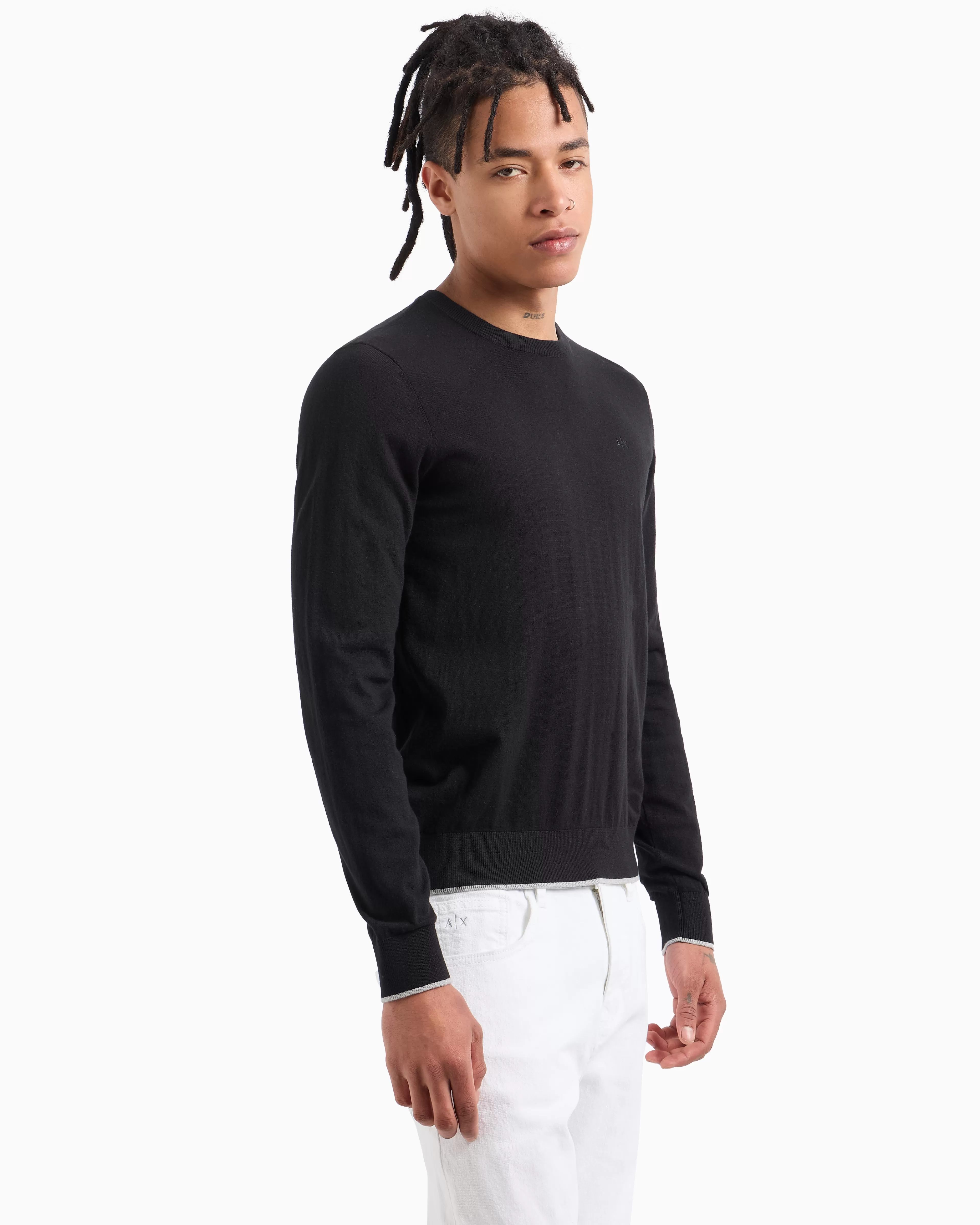 Armani Exchange Basic crew neck sweater with ASV embroidered logo* Essentials | Knitwear