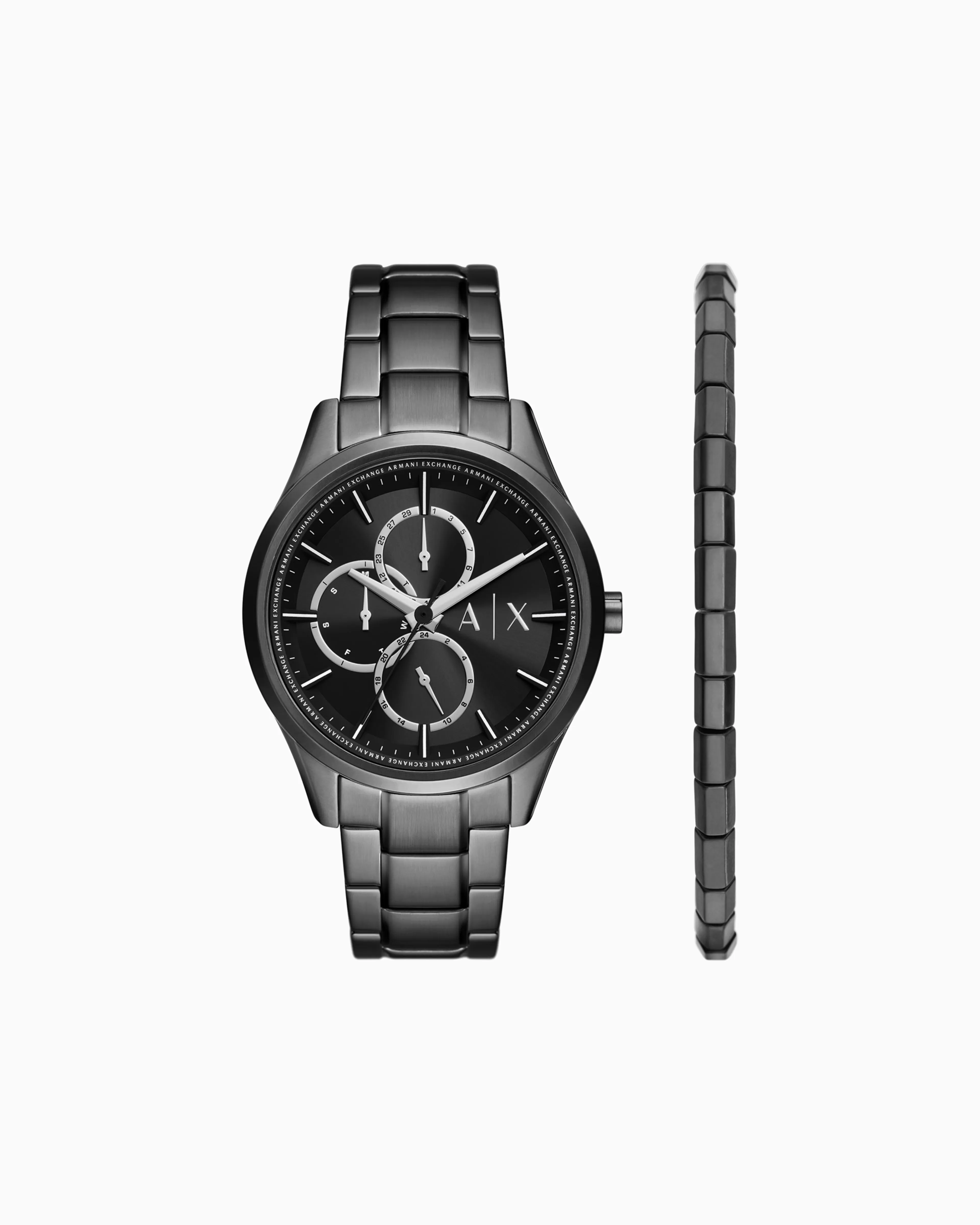 Armani Exchange Black Stainless Steel Multifunction Watch and Bracelet Set* Man