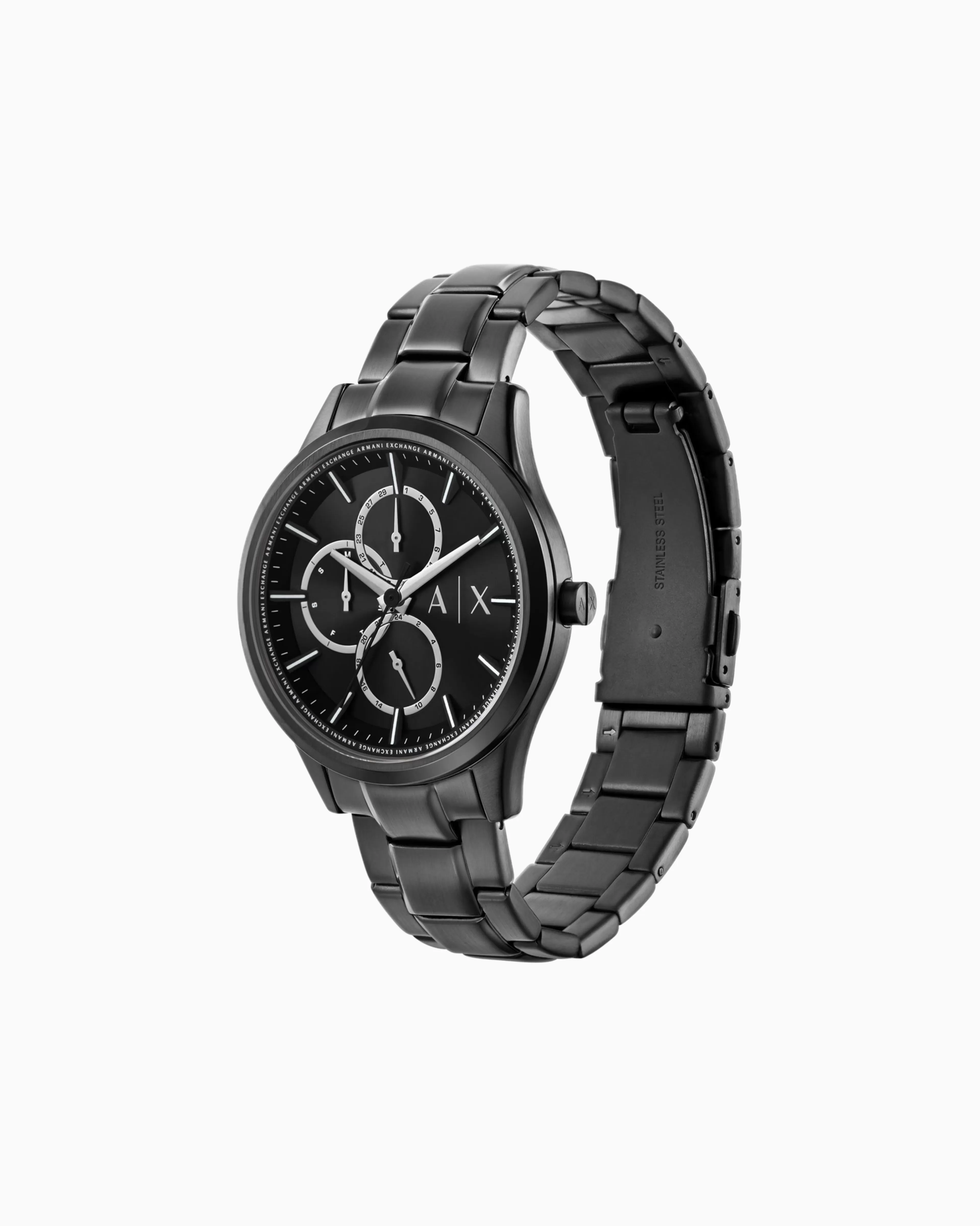 Armani Exchange Black Stainless Steel Multifunction Watch and Bracelet Set* Man