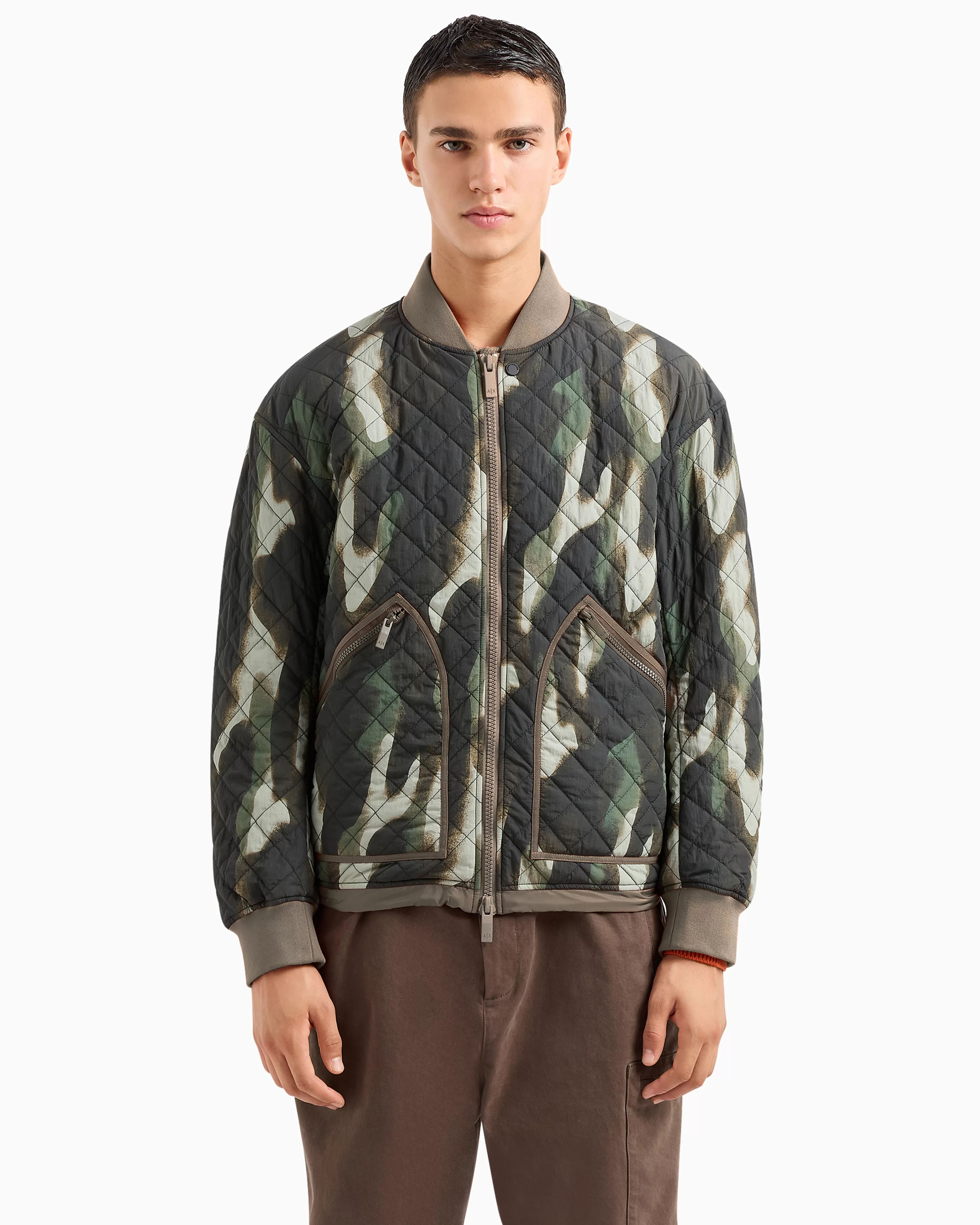 Armani Exchange Bomber jacket in crinkle camouflage fabric with contrasting details* Outerwear
