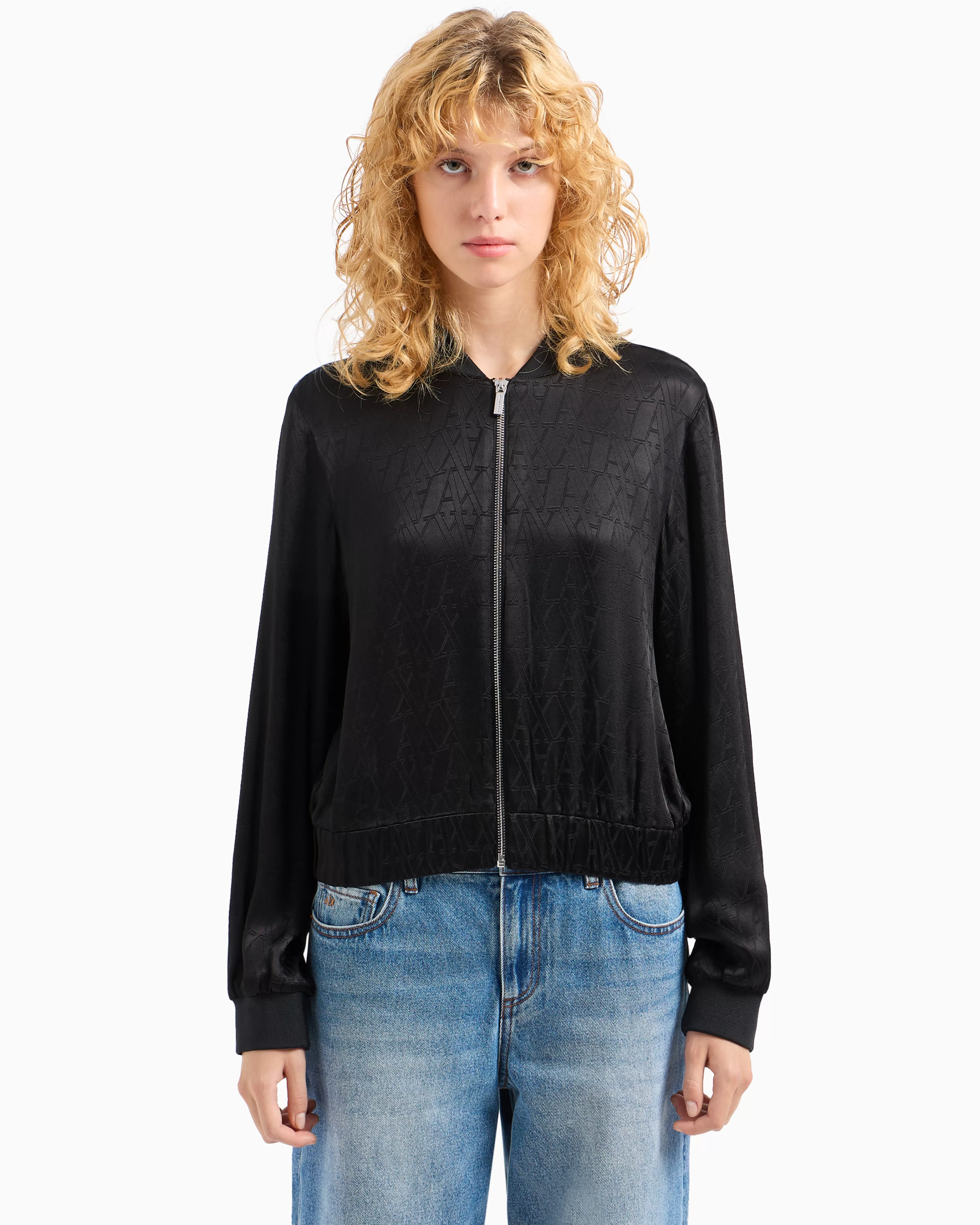 Armani Exchange Bomber jacket in shiny fabric with allover ASV monogram* Matching Sets | Outerwear