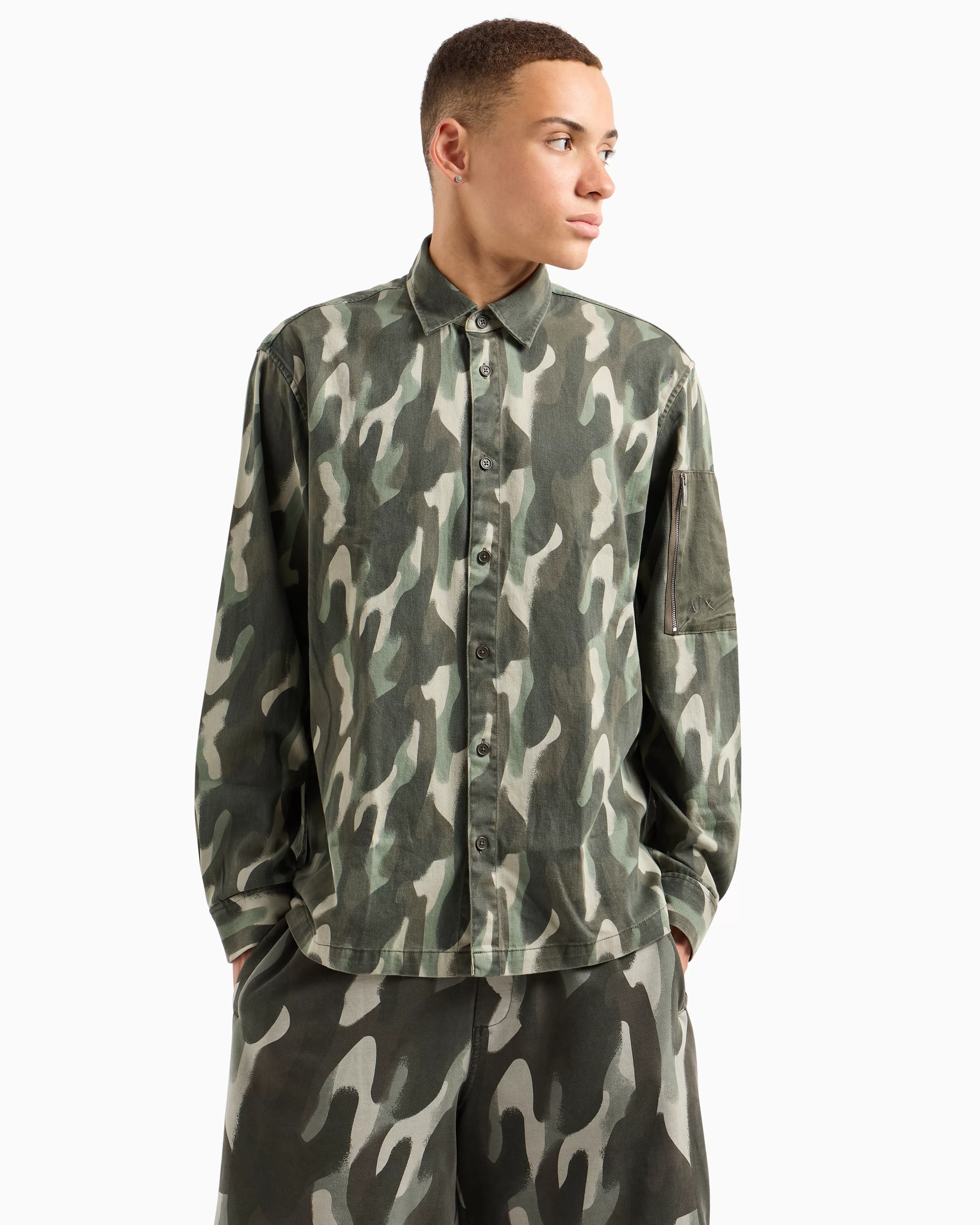 Armani Exchange Boxy fit shirt in camouflage fabric* Shirts