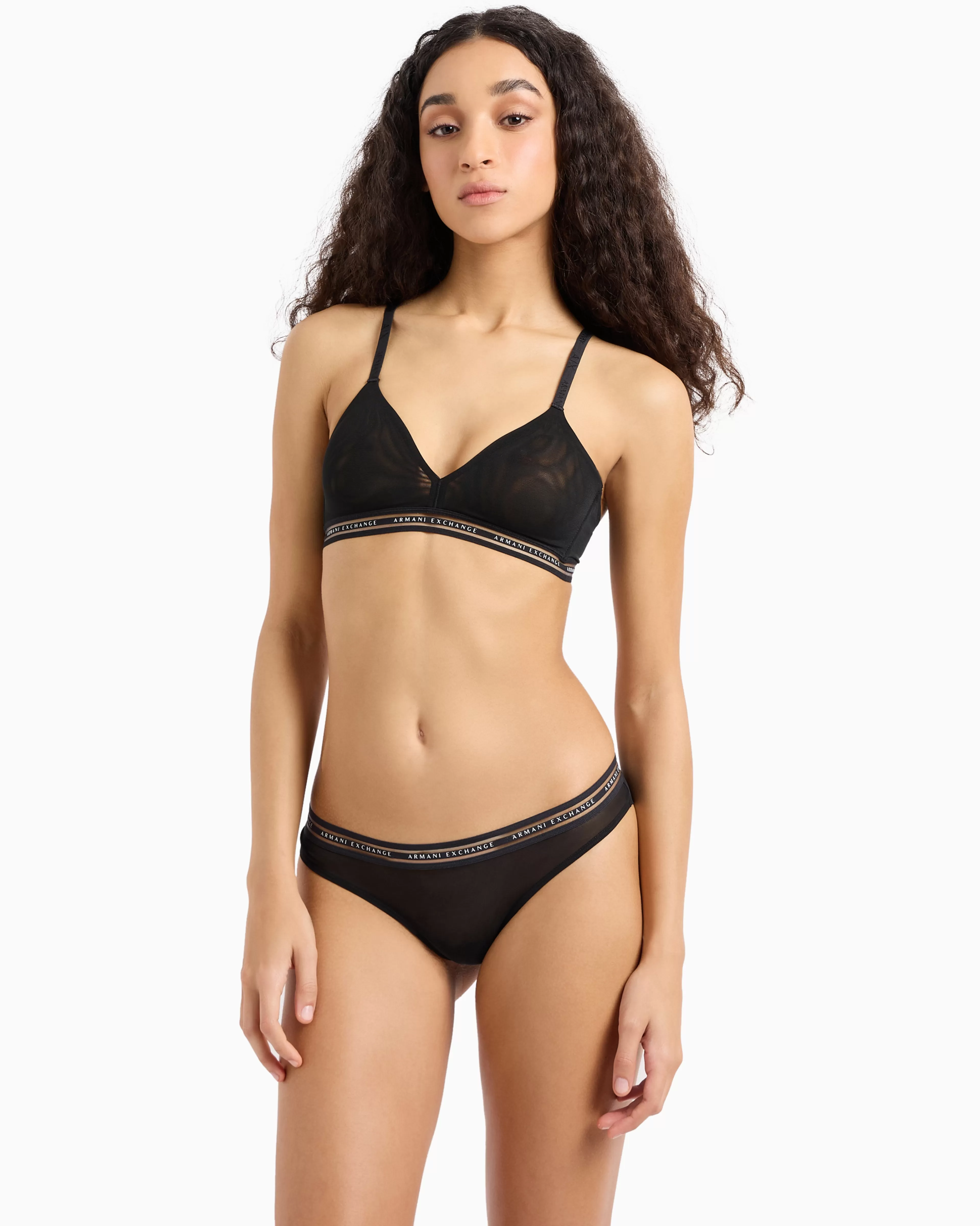 Armani Exchange Brazilian briefs in tulle with logo* Intimates And Loungewear