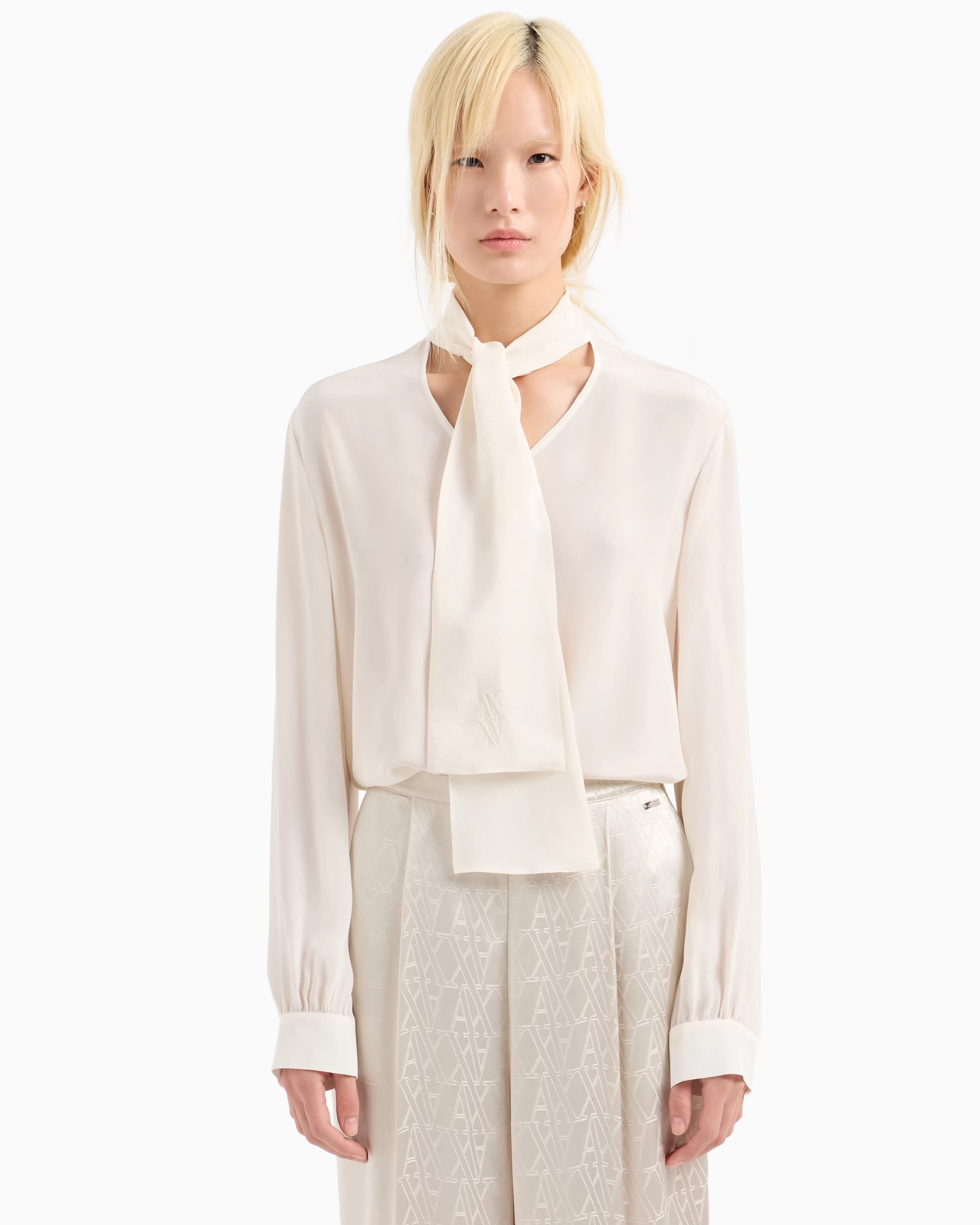 Armani Exchange Crepe de chine shirt with bow* Shirts And Tops