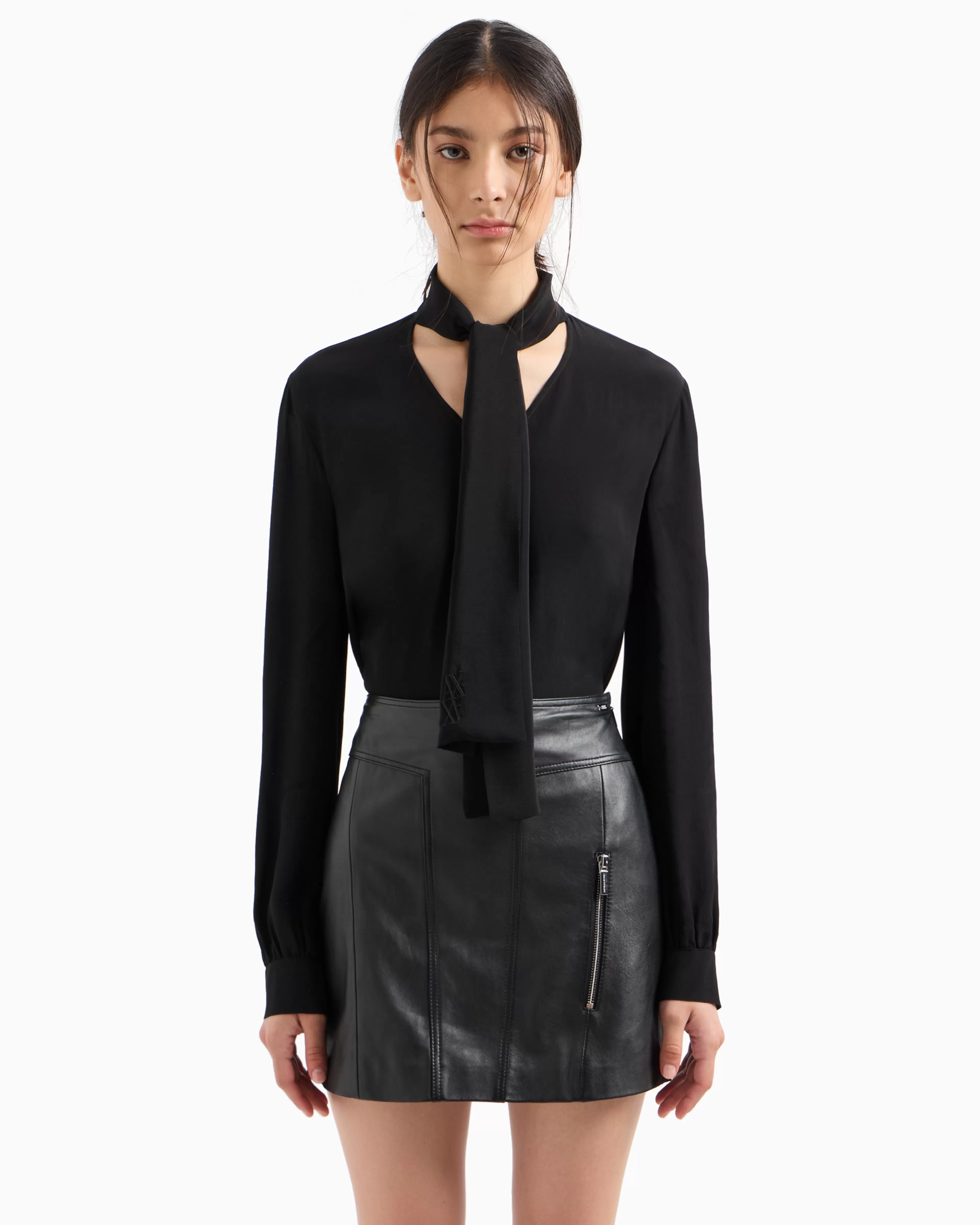 Armani Exchange Crepe de chine shirt with bow* Shirts And Tops