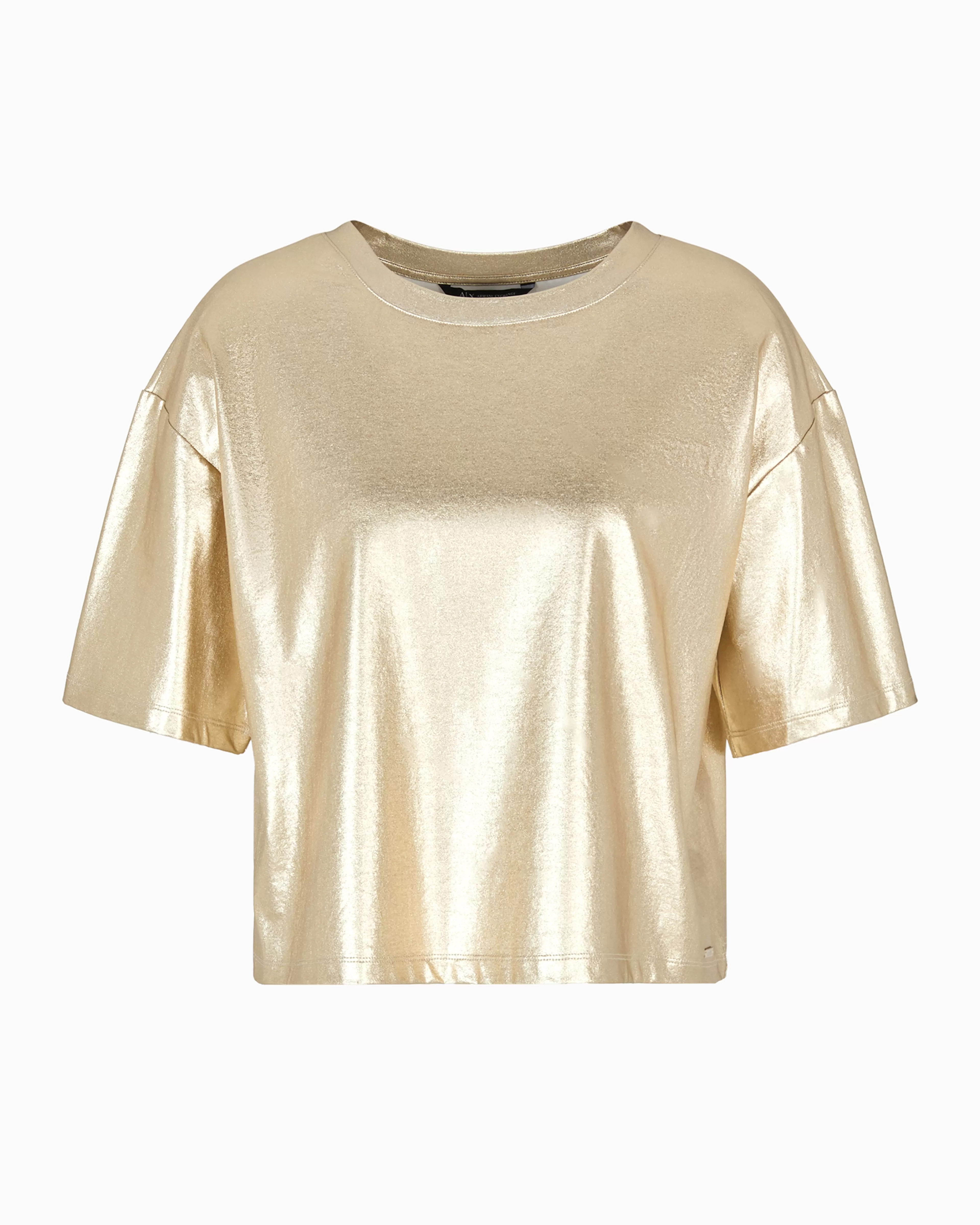 Armani Exchange Cropped fit T-shirt in metallic lurex* T-Shirts