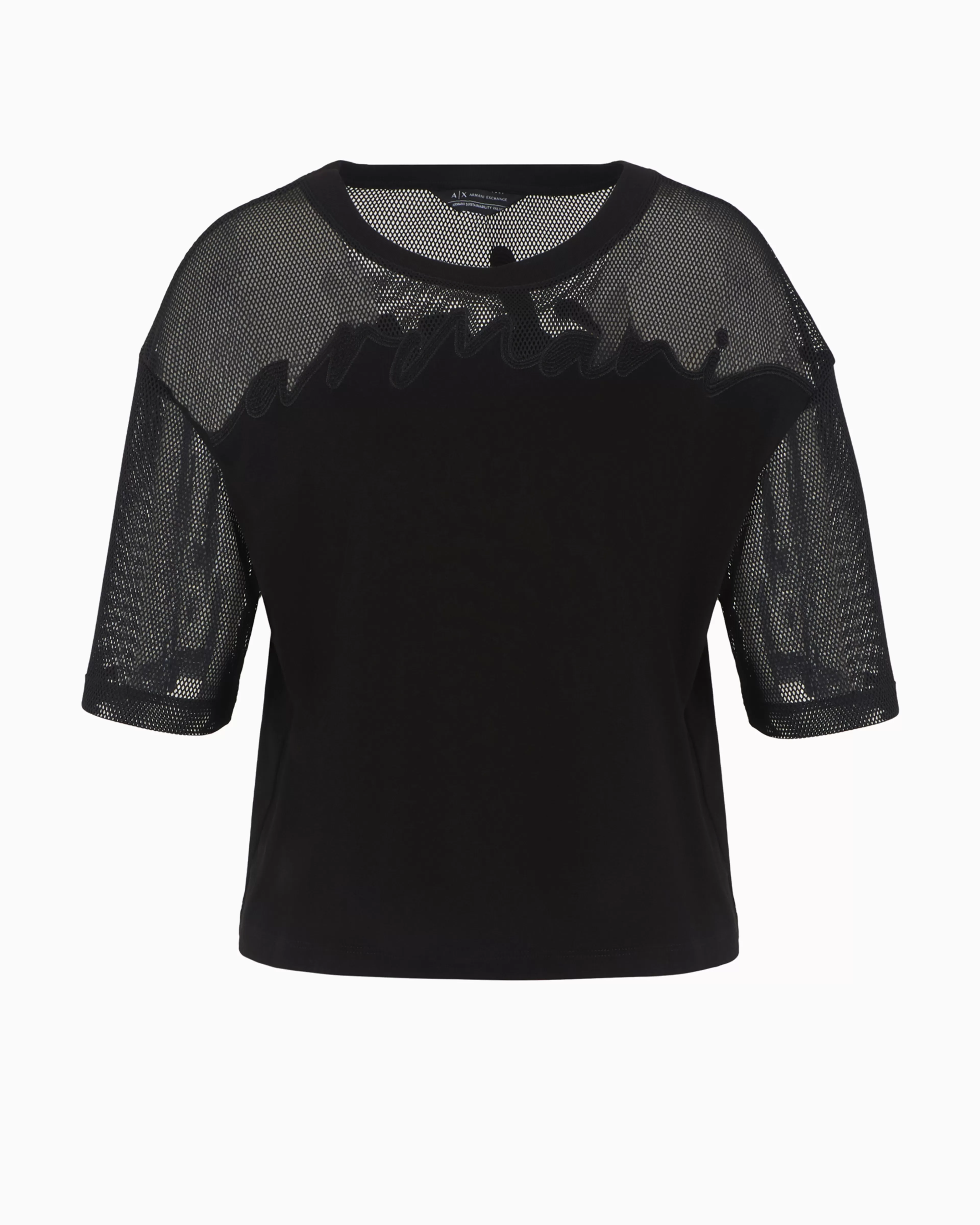 Armani Exchange Cropped T-shirt with monogram logo in ASV cotton* T-Shirts