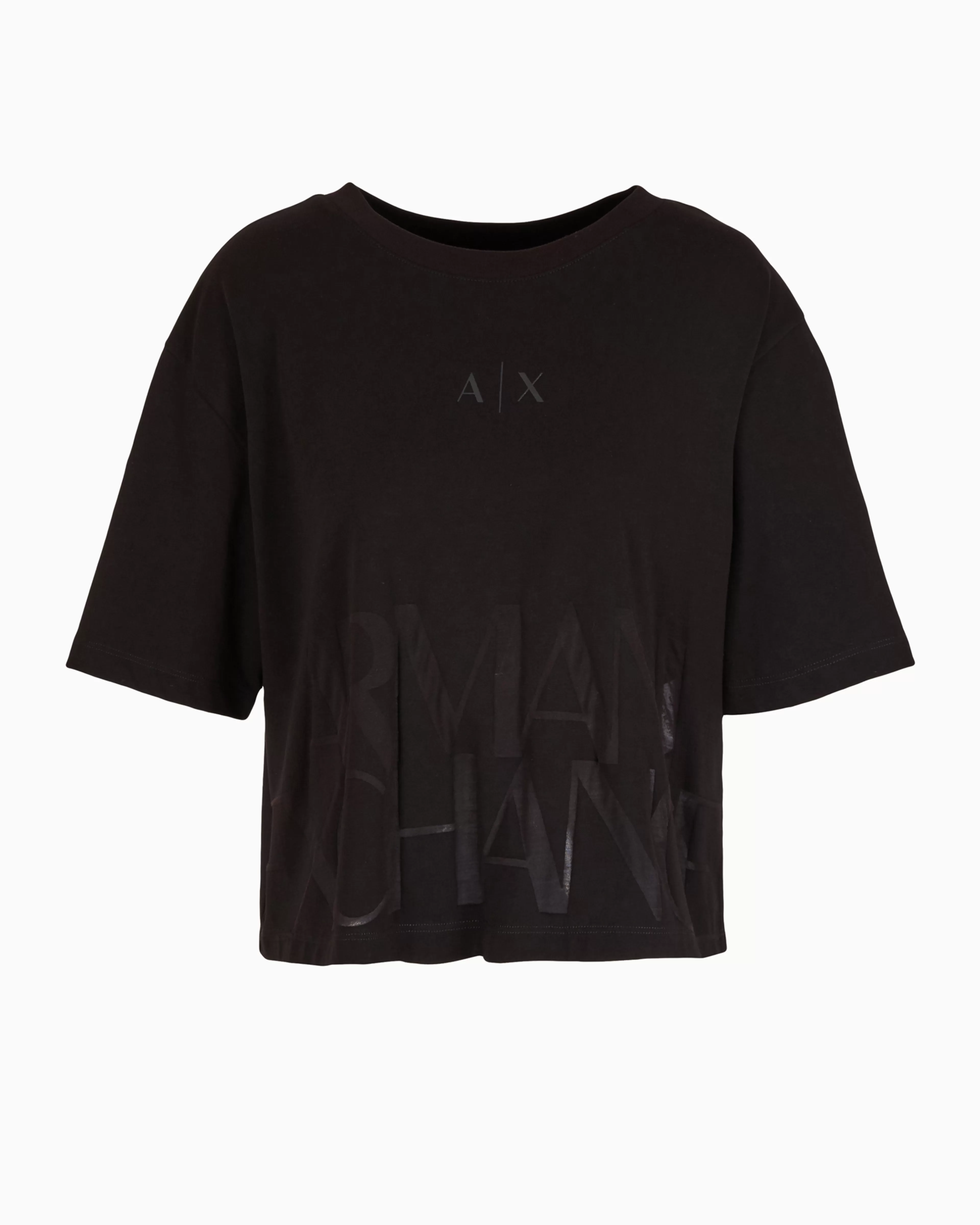 Armani Exchange Cropped T-shirt with monogram logo in ASV cotton* T-Shirts