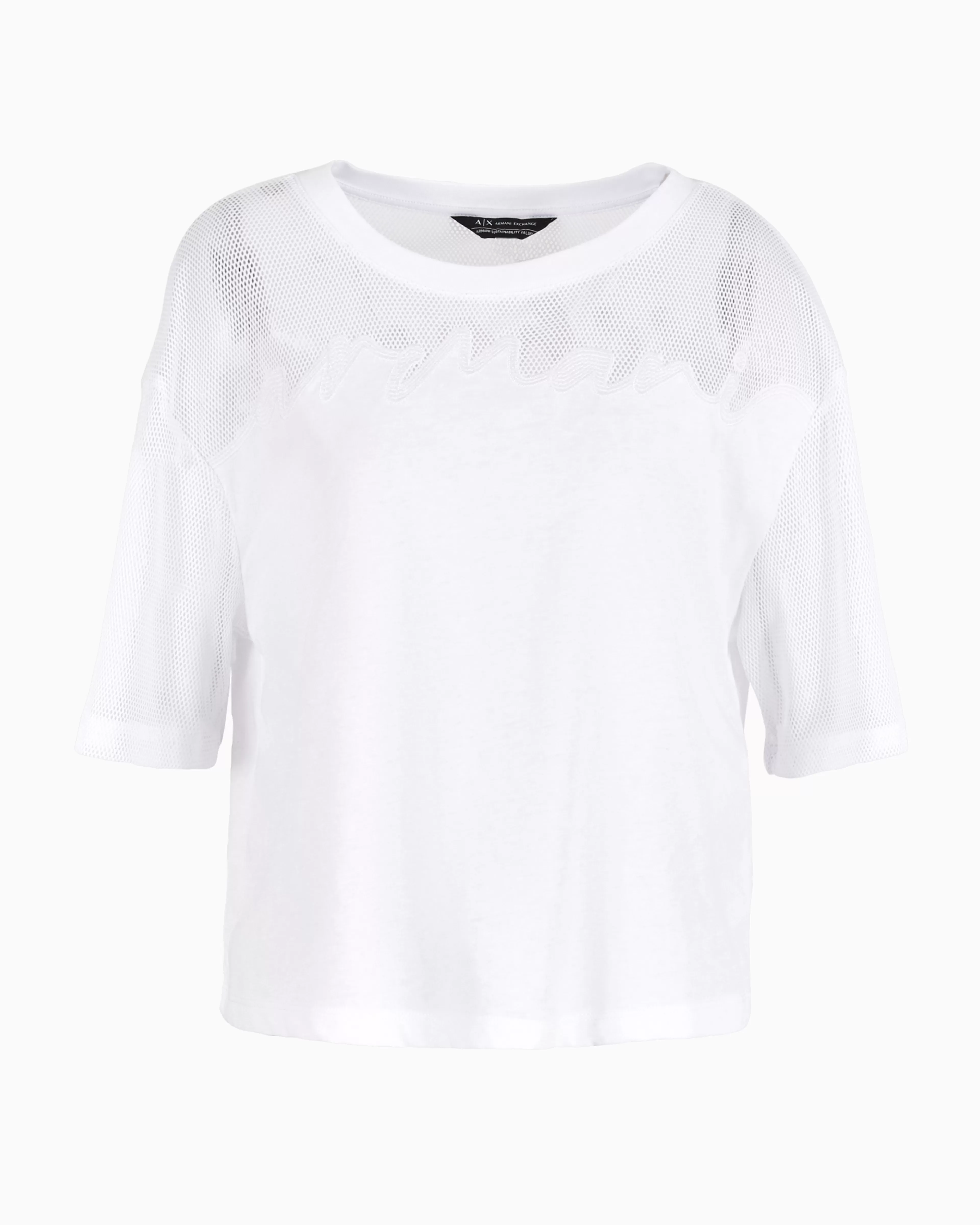 Armani Exchange Cropped T-shirt with monogram logo in ASV cotton* T-Shirts