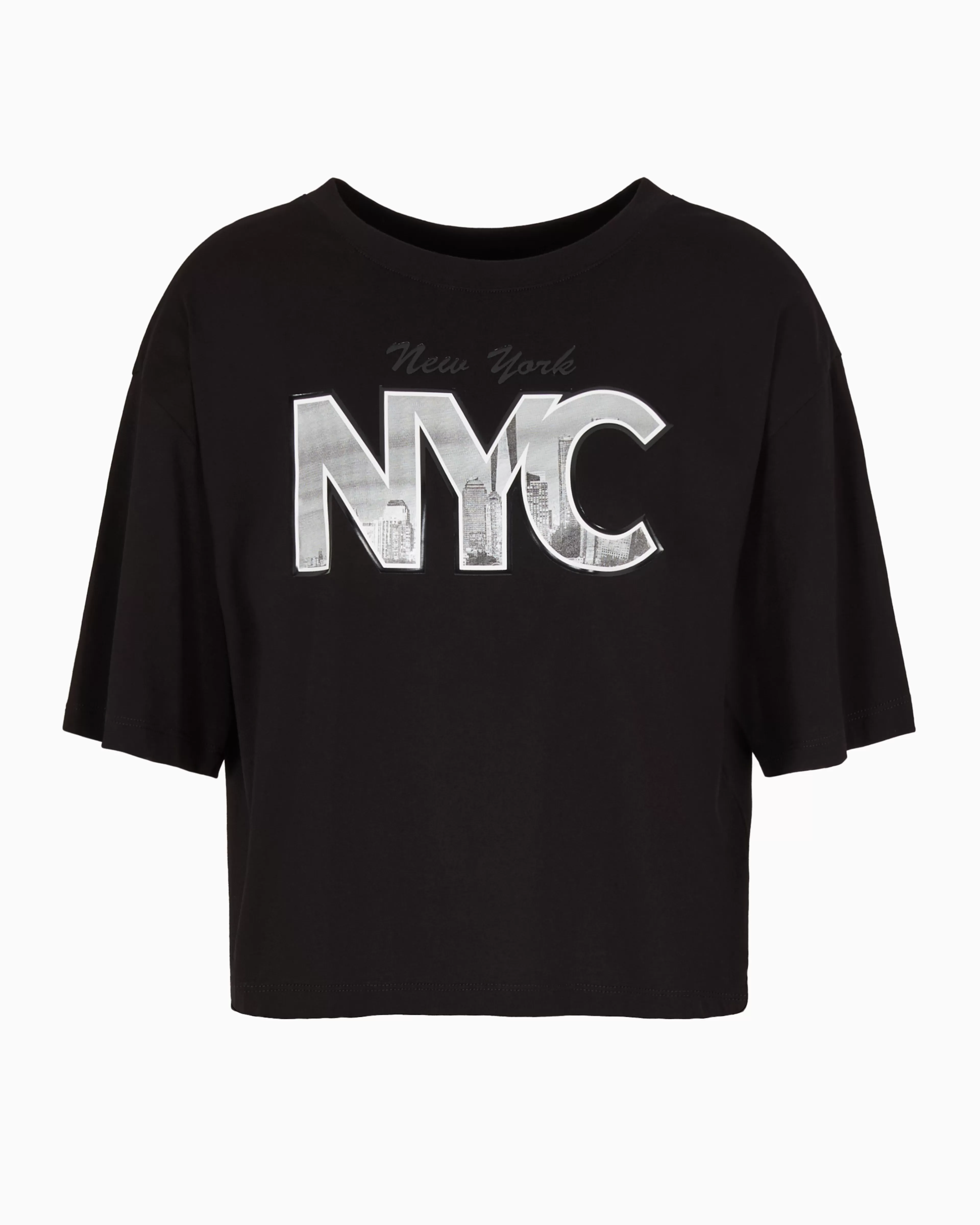 Armani Exchange Cropped T-shirt with monogram logo in ASV cotton* T-Shirts