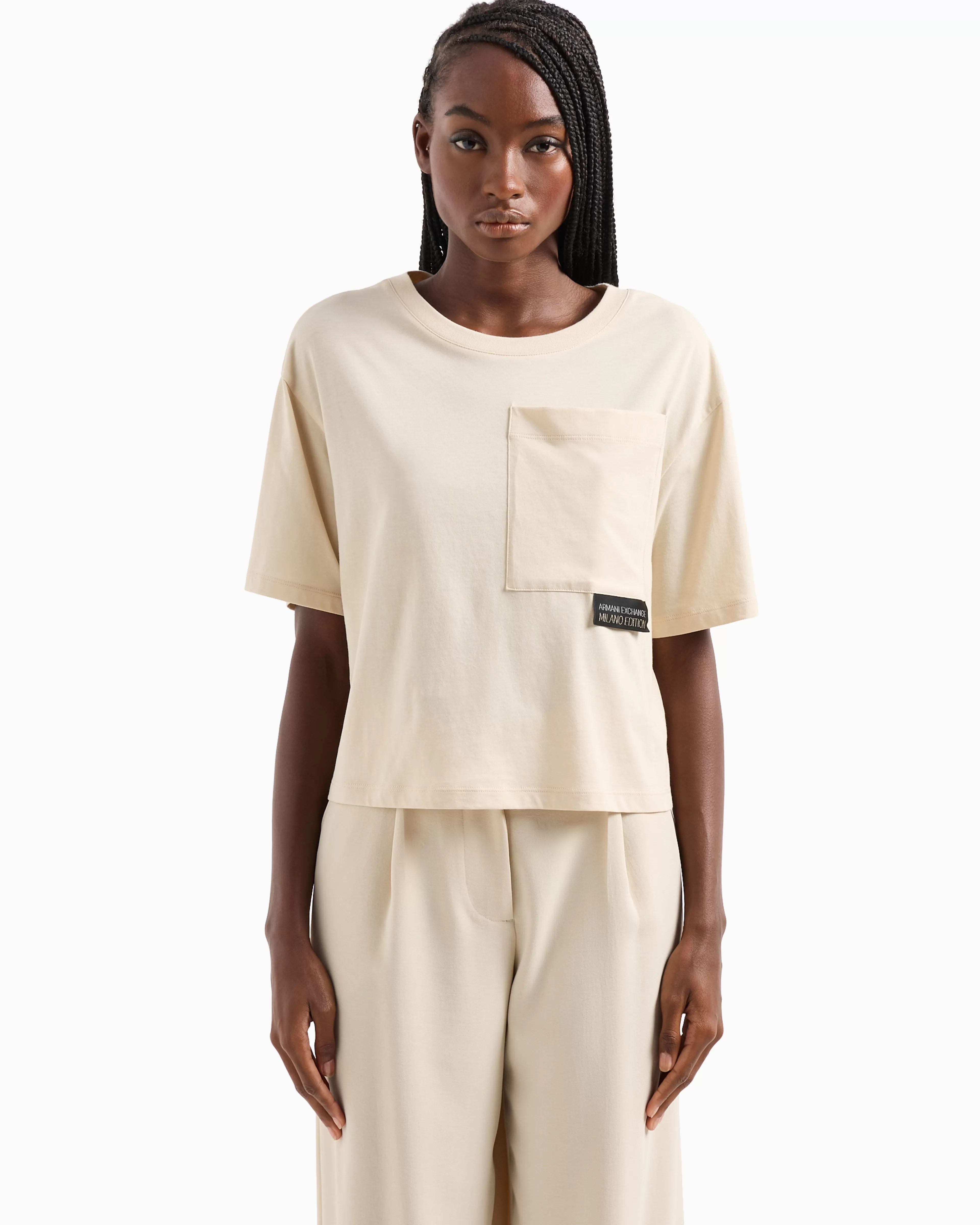 Armani Exchange Cropped T-shirt with monogram logo in ASV cotton* T-Shirts