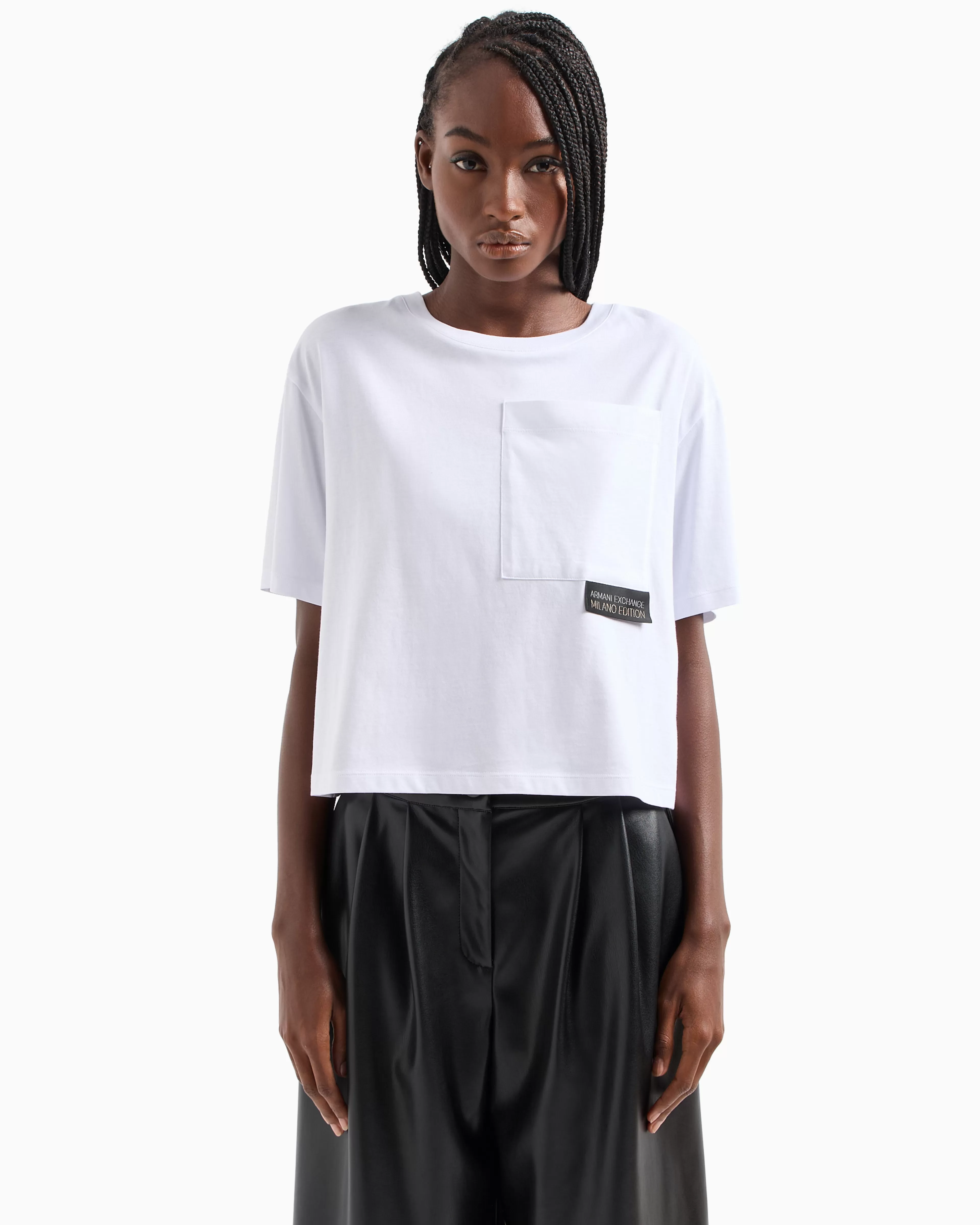 Armani Exchange Cropped T-shirt with monogram logo in ASV cotton* T-Shirts