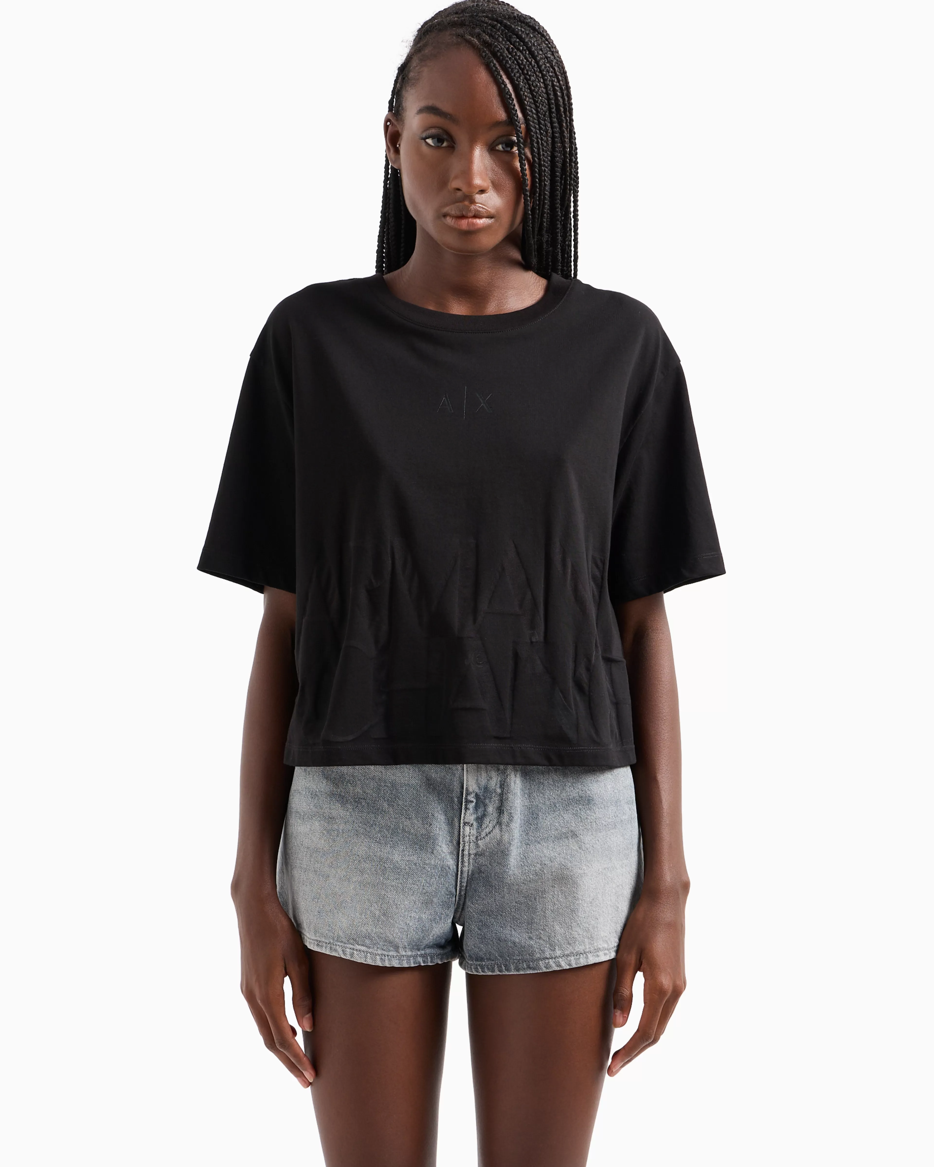 Armani Exchange Cropped T-shirt with monogram logo in ASV cotton* T-Shirts