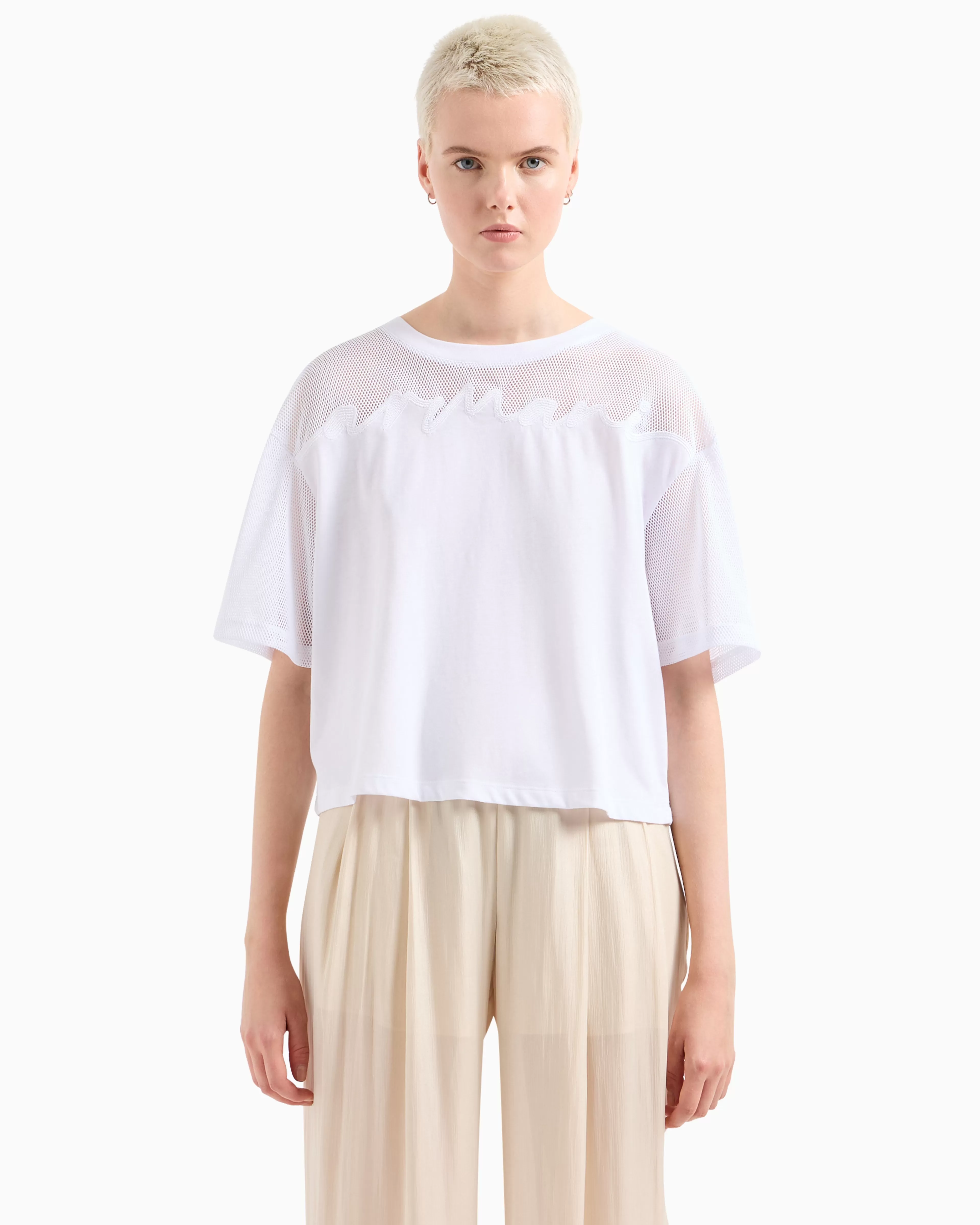 Armani Exchange Cropped T-shirt with monogram logo in ASV cotton* T-Shirts