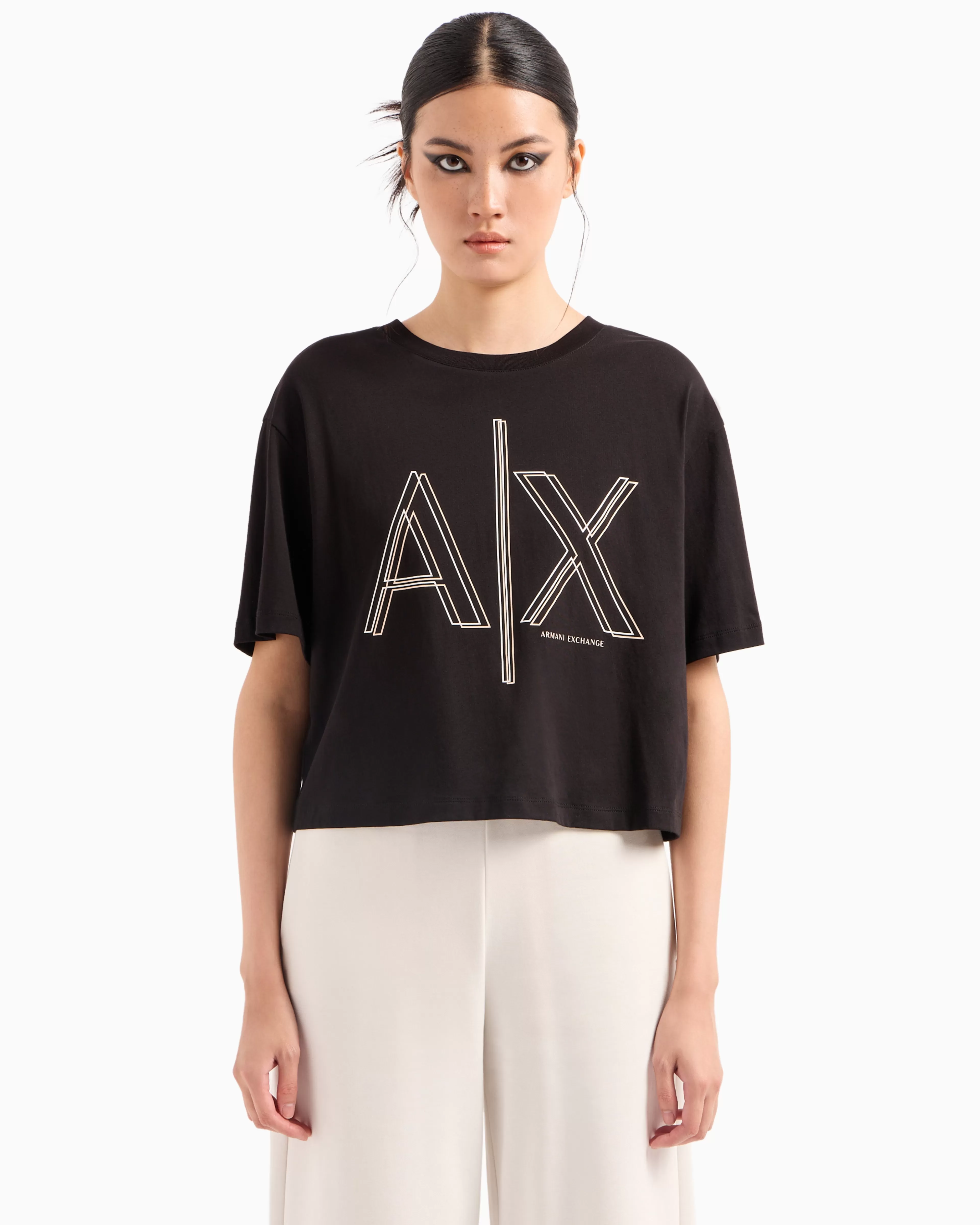 Armani Exchange Cropped T-shirt with monogram logo in ASV cotton* T-Shirts
