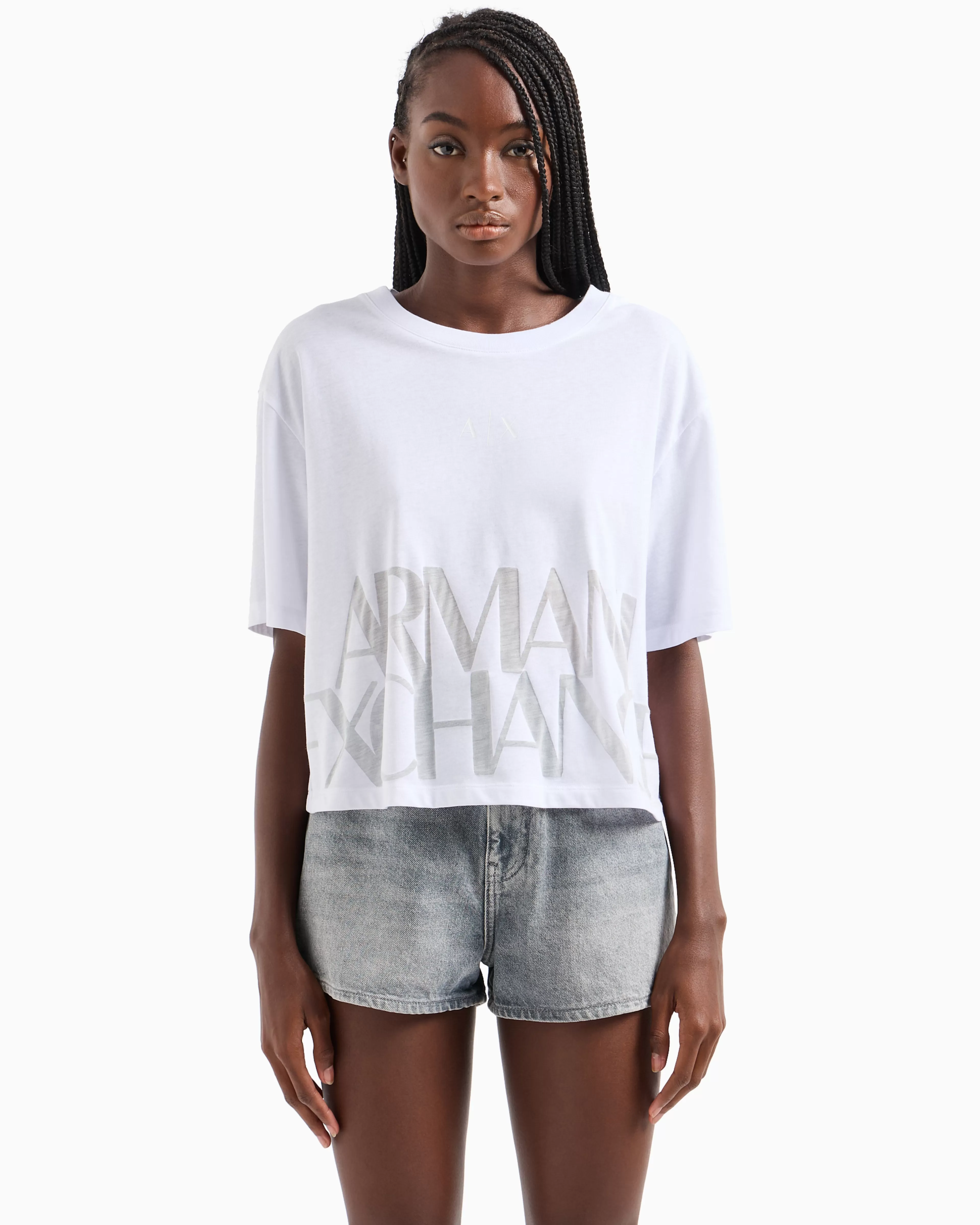 Armani Exchange Cropped T-shirt with monogram logo in ASV cotton* T-Shirts