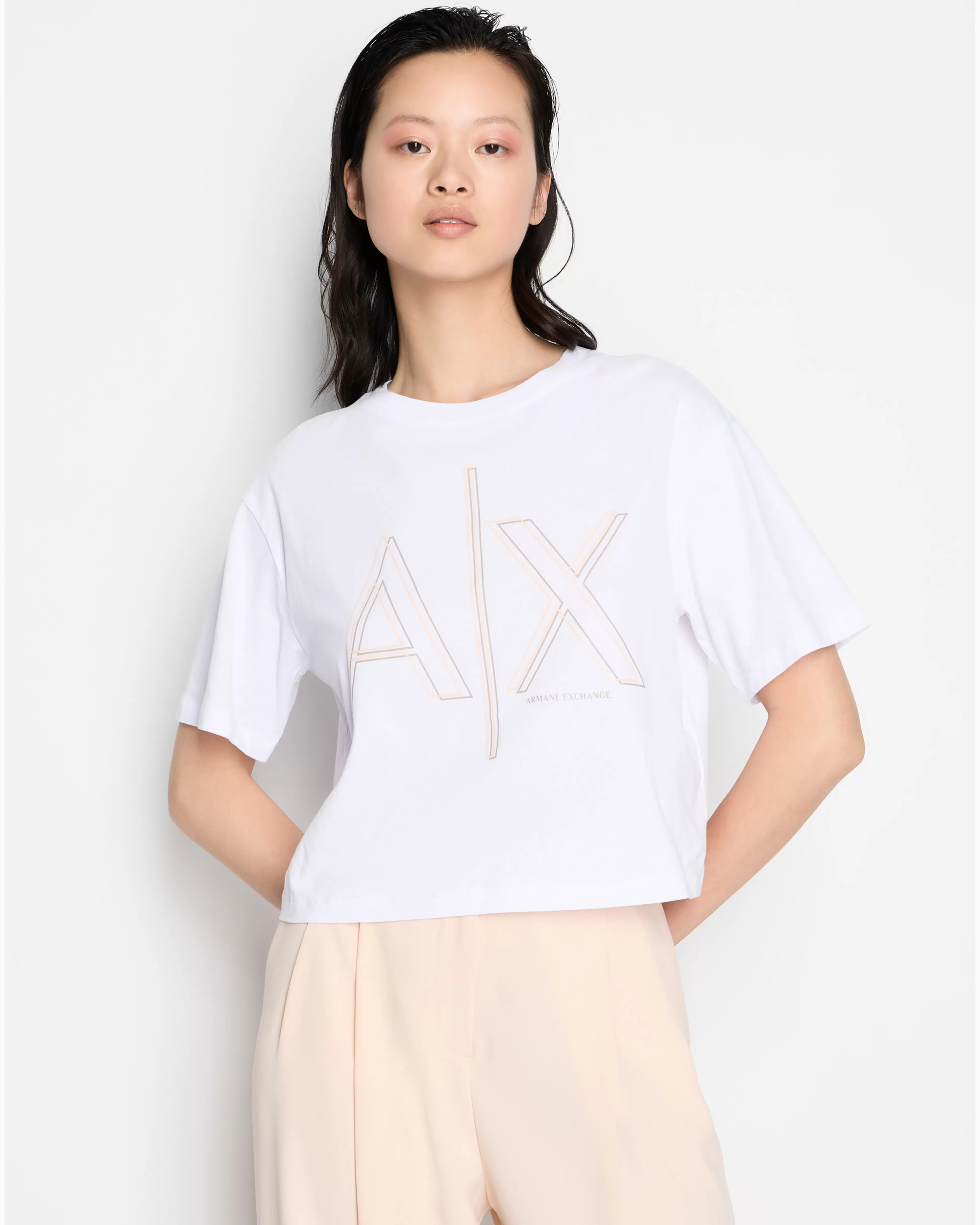 Armani Exchange Cropped T-shirt with monogram logo in ASV cotton* T-Shirts
