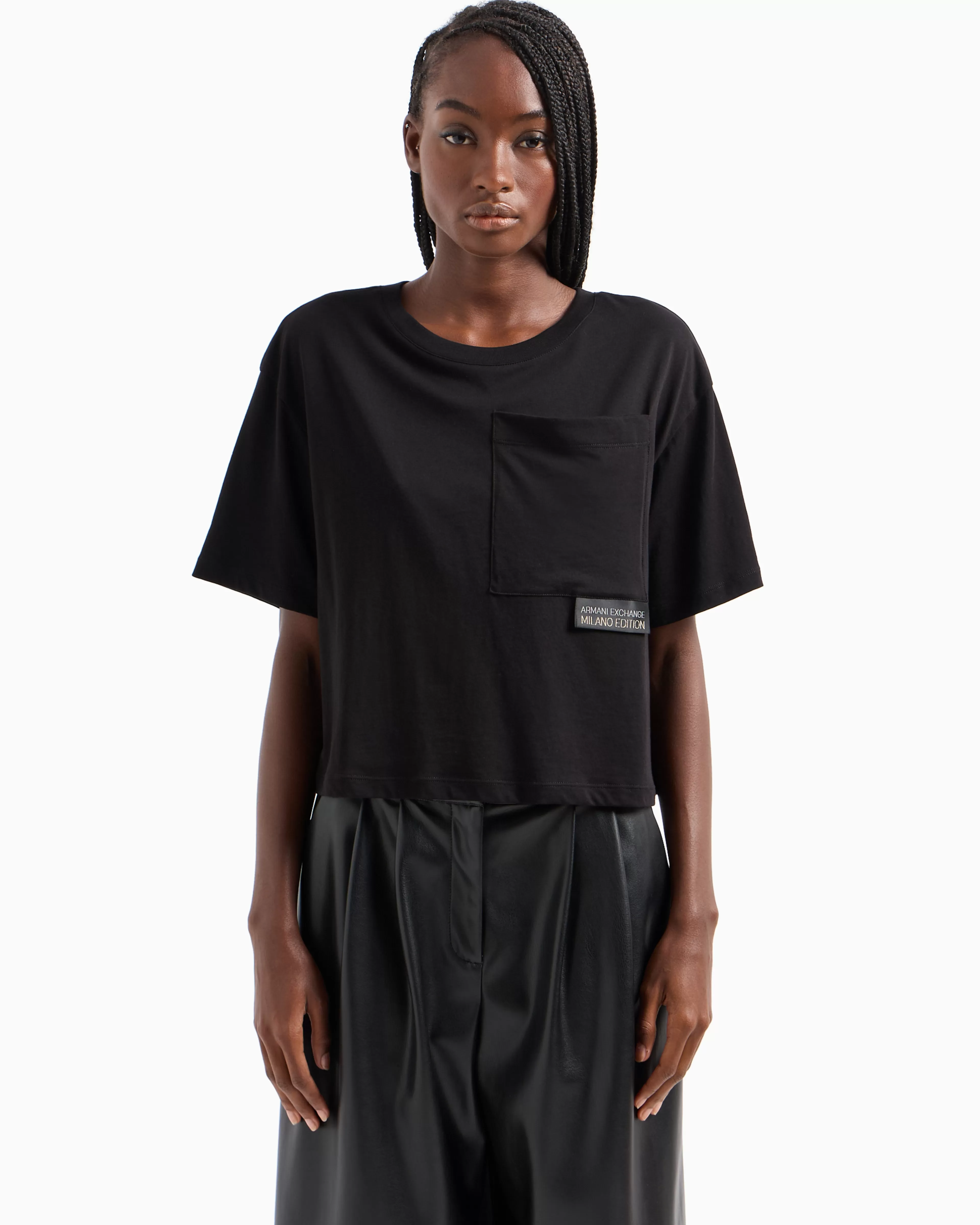 Armani Exchange Cropped T-shirt with monogram logo in ASV cotton* T-Shirts