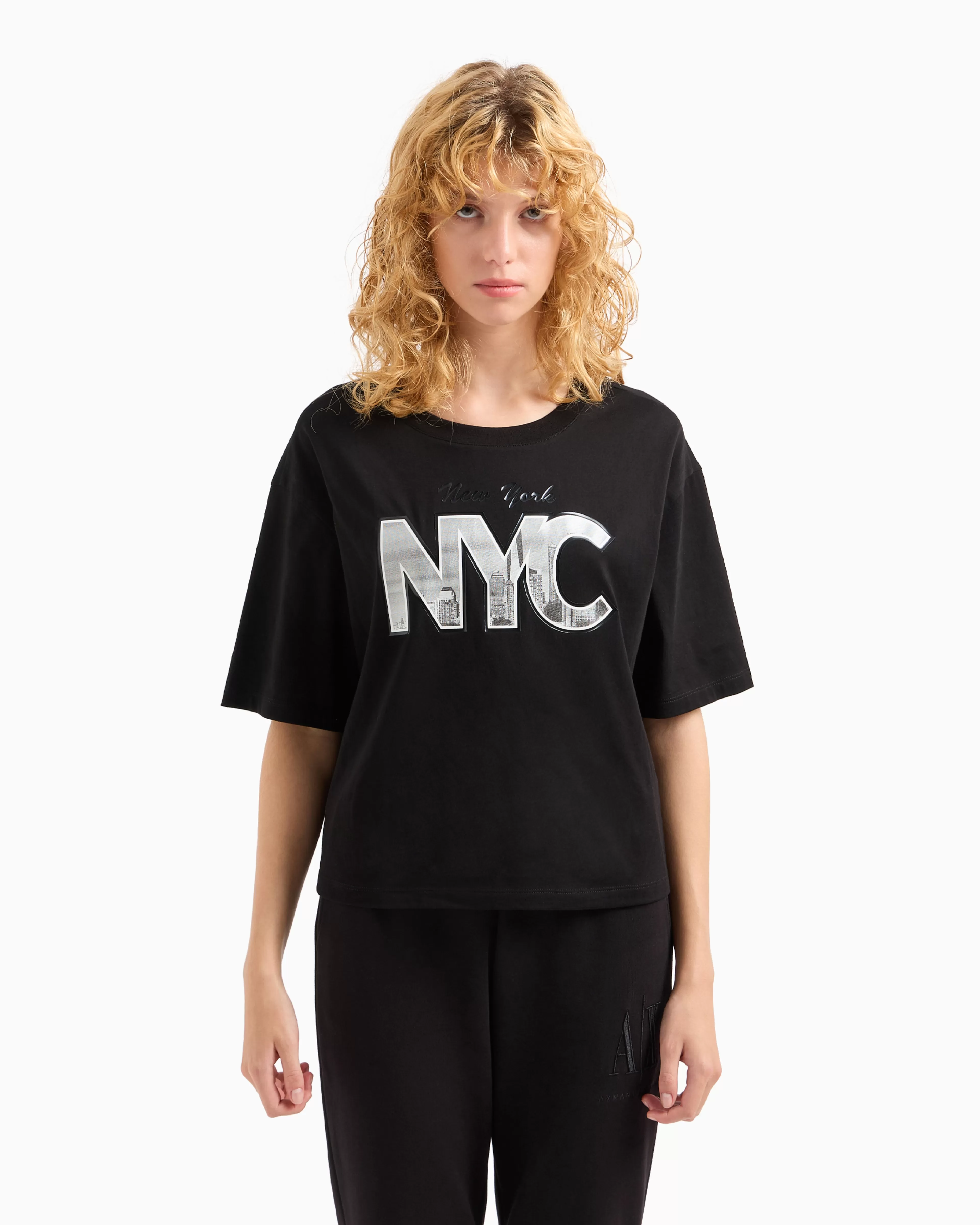 Armani Exchange Cropped T-shirt with monogram logo in ASV cotton* T-Shirts
