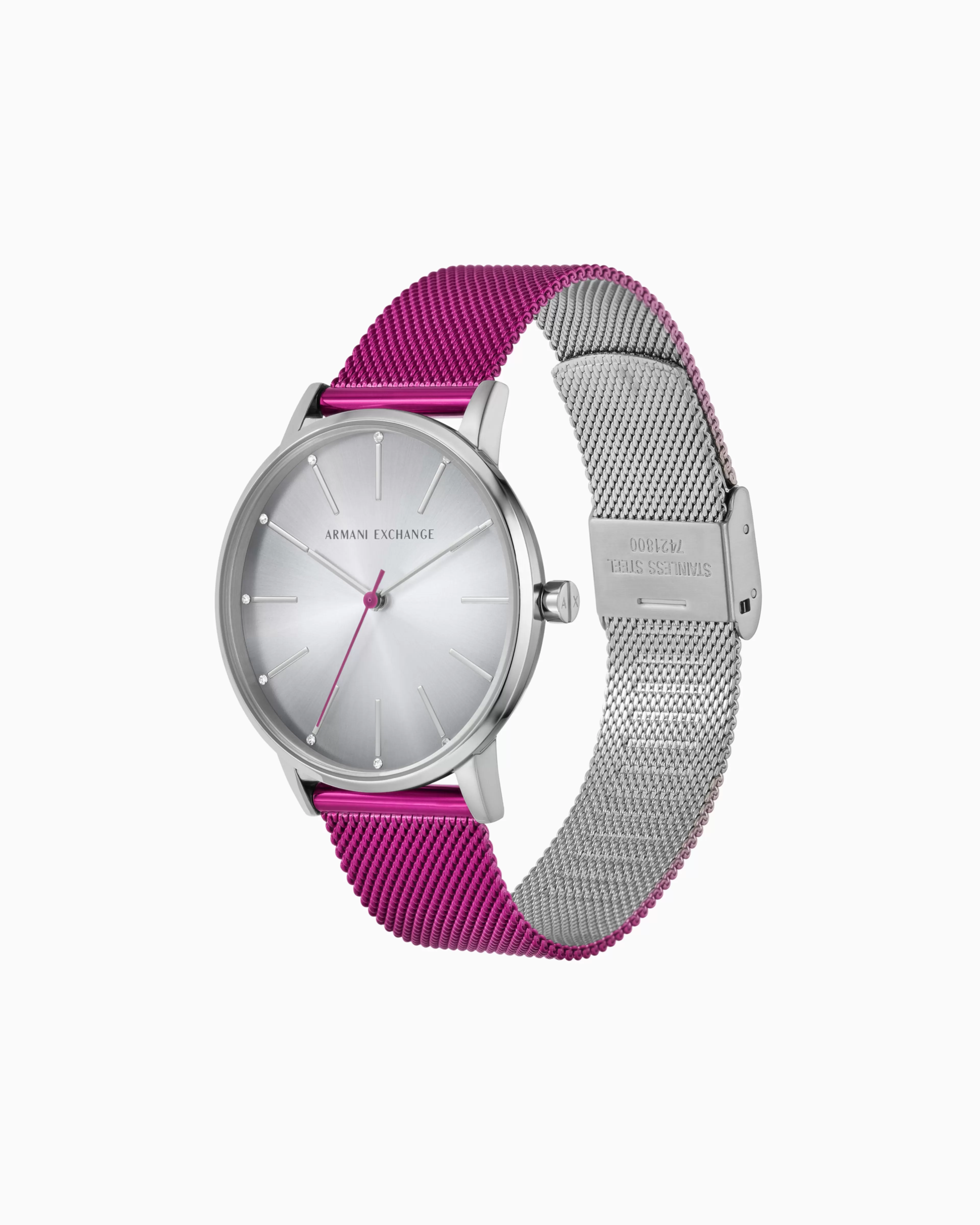 Armani Exchange Pink stainless steel mesh three-hand watch* Woman