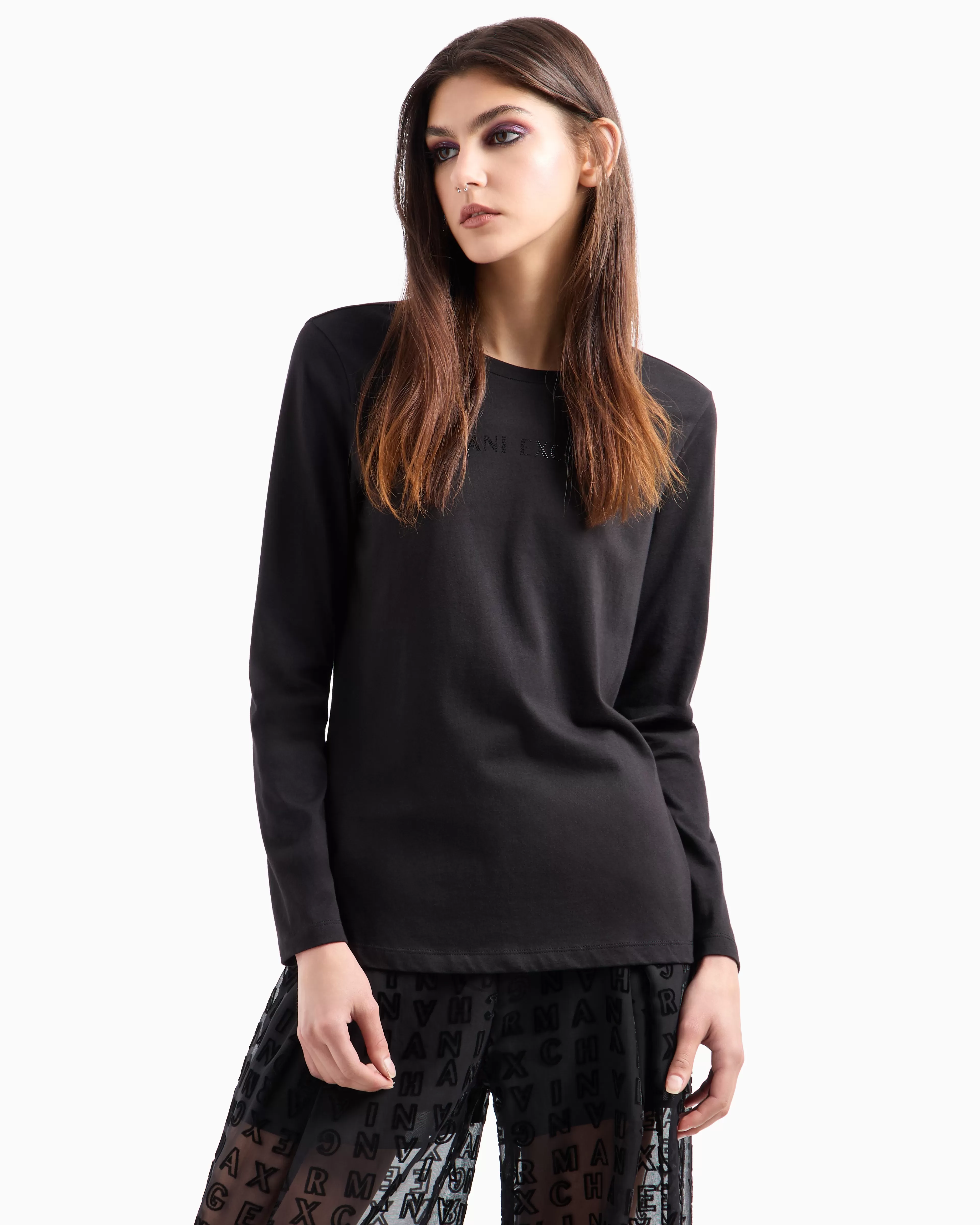 Armani Exchange Regular fit long sleeve t-shirt with studded logo* T-Shirts