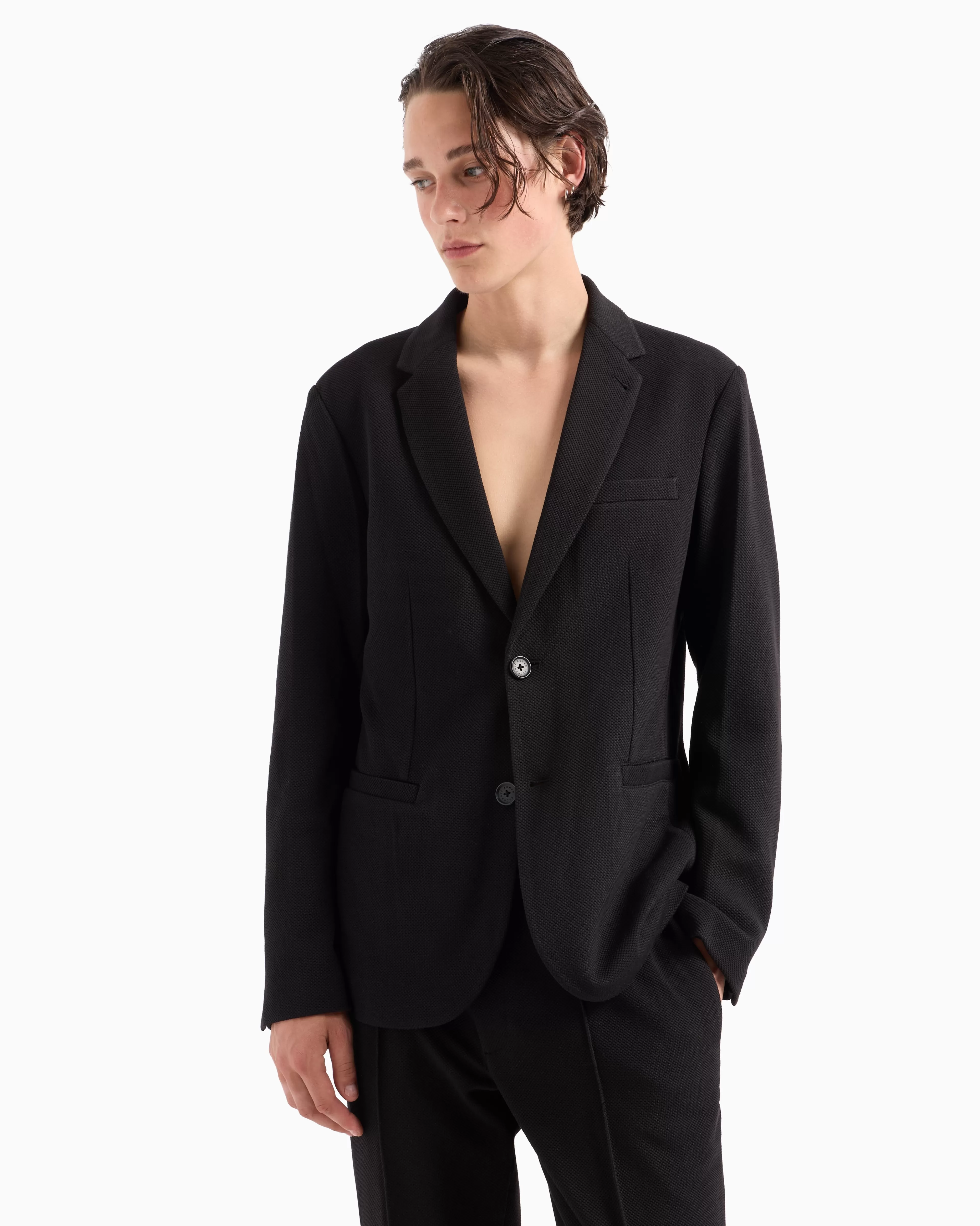 Armani Exchange Single-breasted jacket in textured fabric* Essentials | Matching Sets