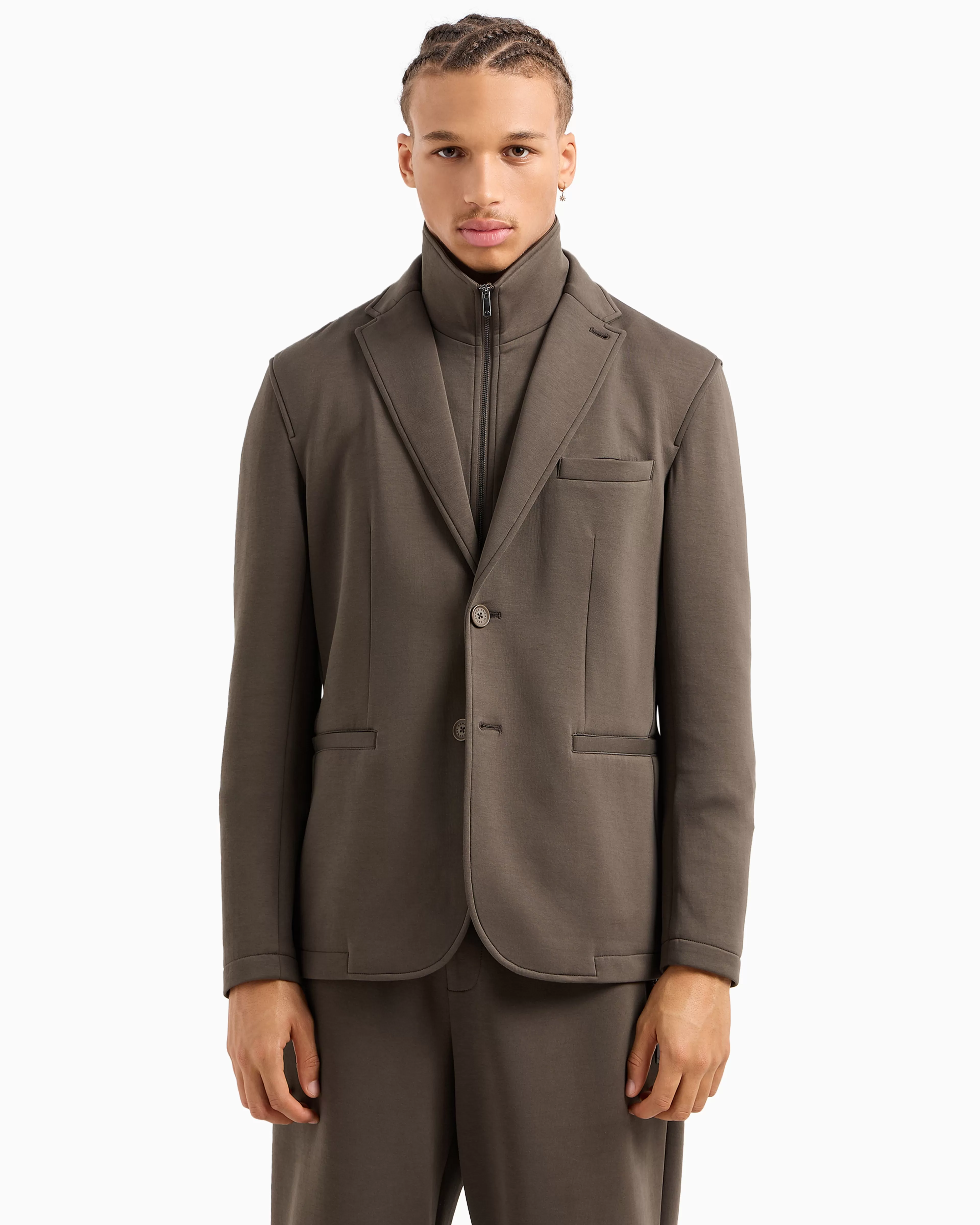 Armani Exchange Single-breasted stretch cotton jacket with zip-up bib* Matching Sets | Jackets