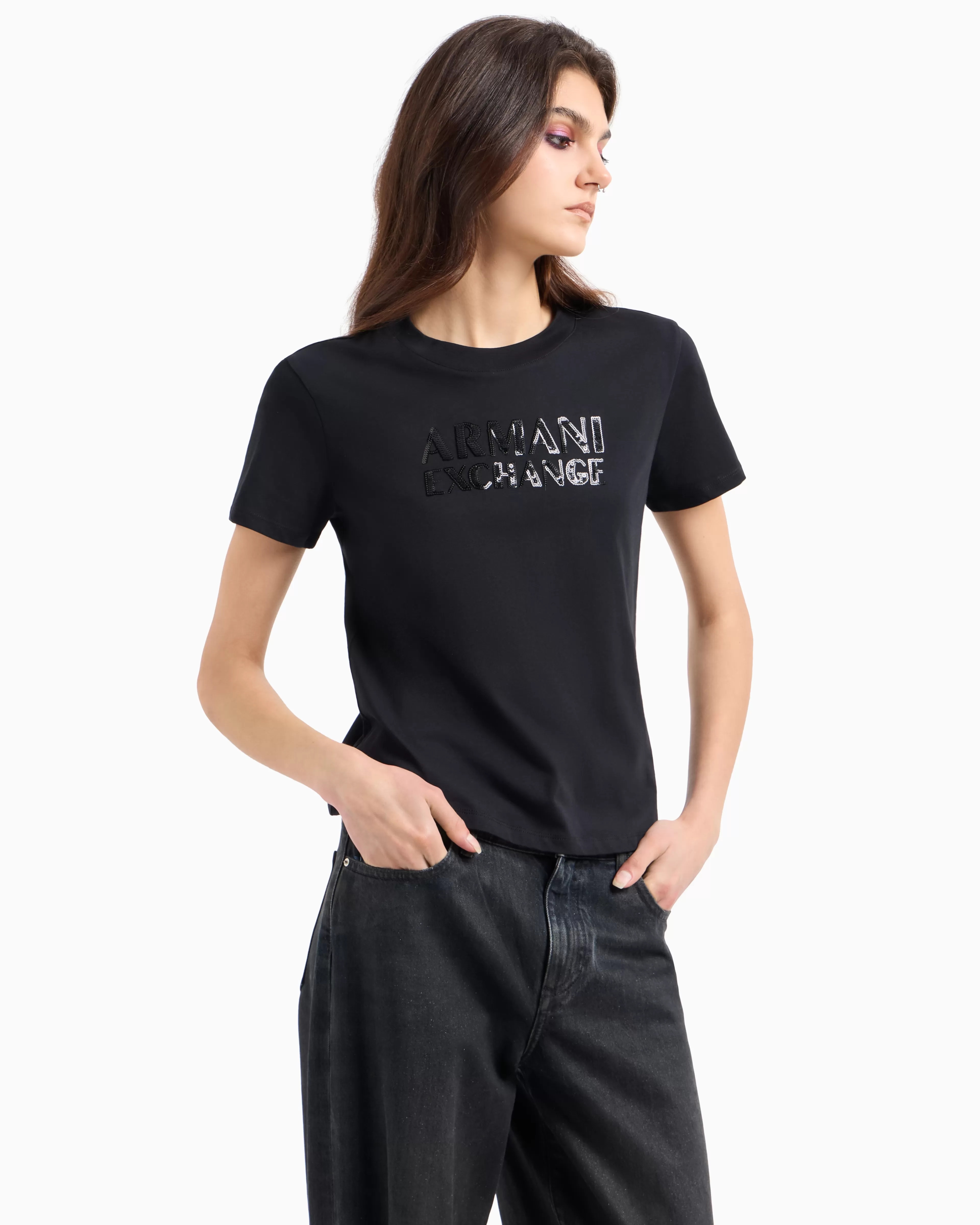 Armani Exchange Slim fit jersey T-shirt with contrasting plate* T-Shirts