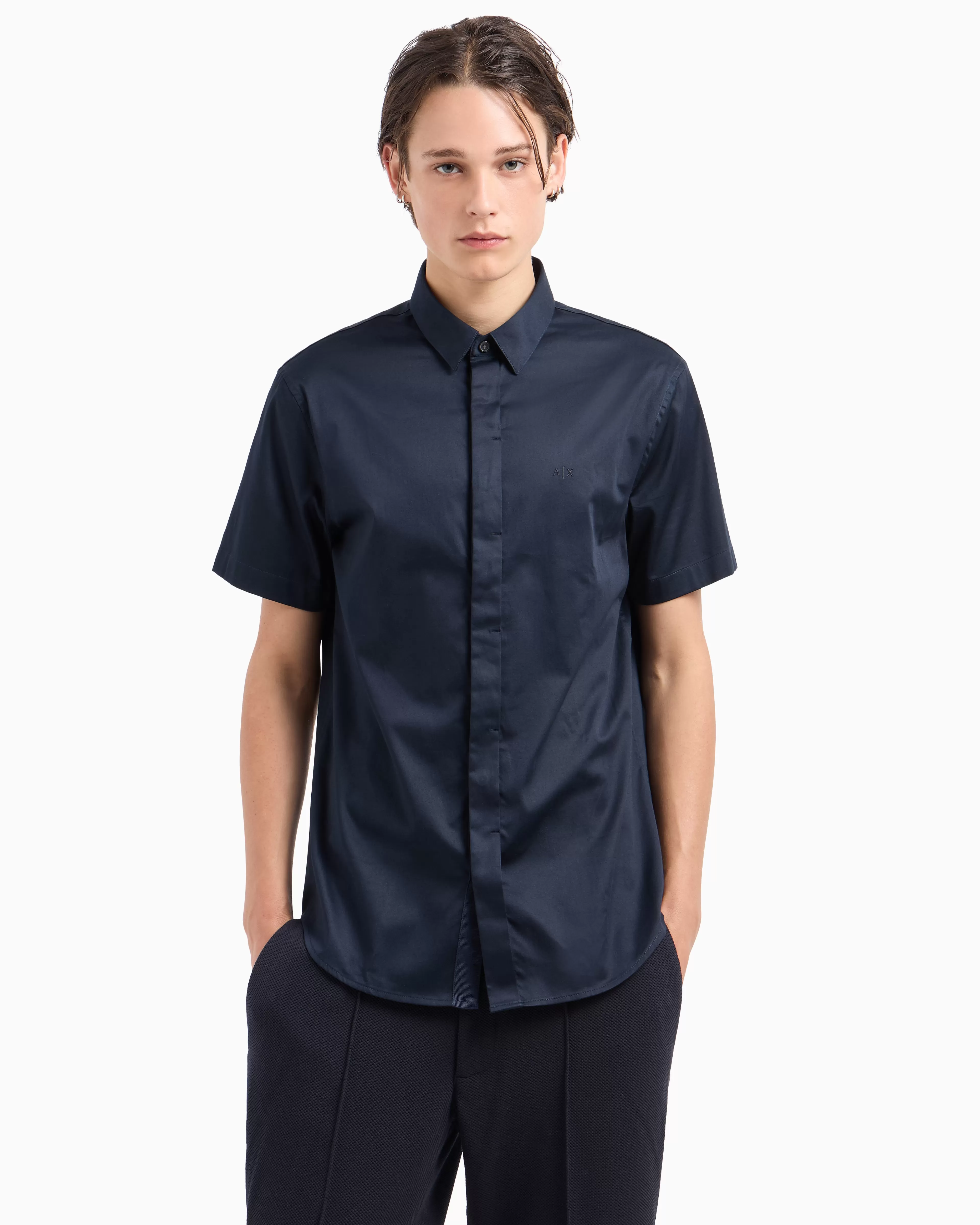 Armani Exchange Slim fit short sleeve shirt in stretch satin* Essentials | Shirts
