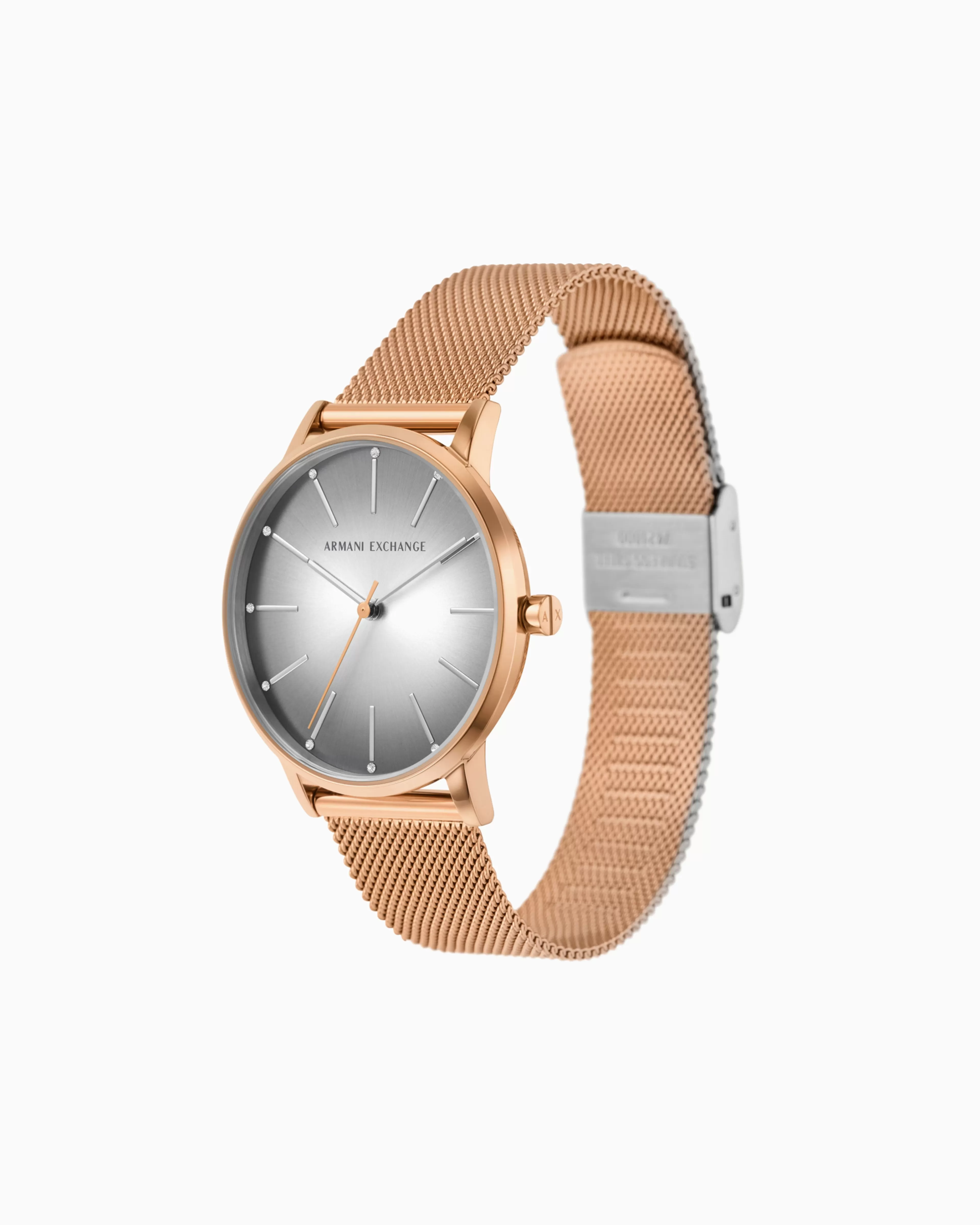 Armani Exchange Three-hand rose gold-tone mesh watch* Woman